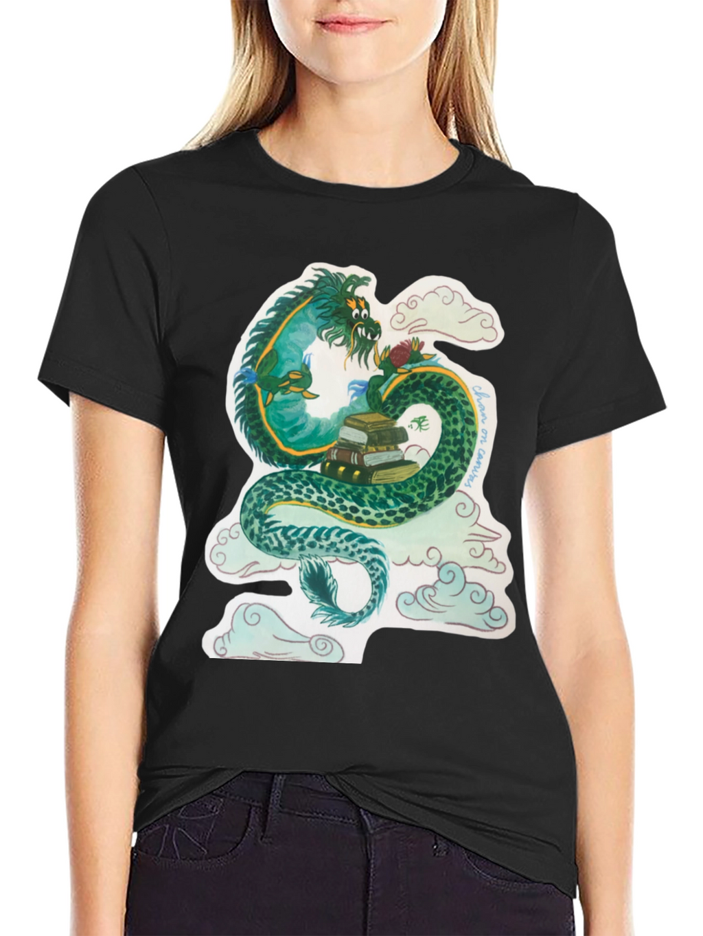 Dragon with Books Graphic T-Shirt