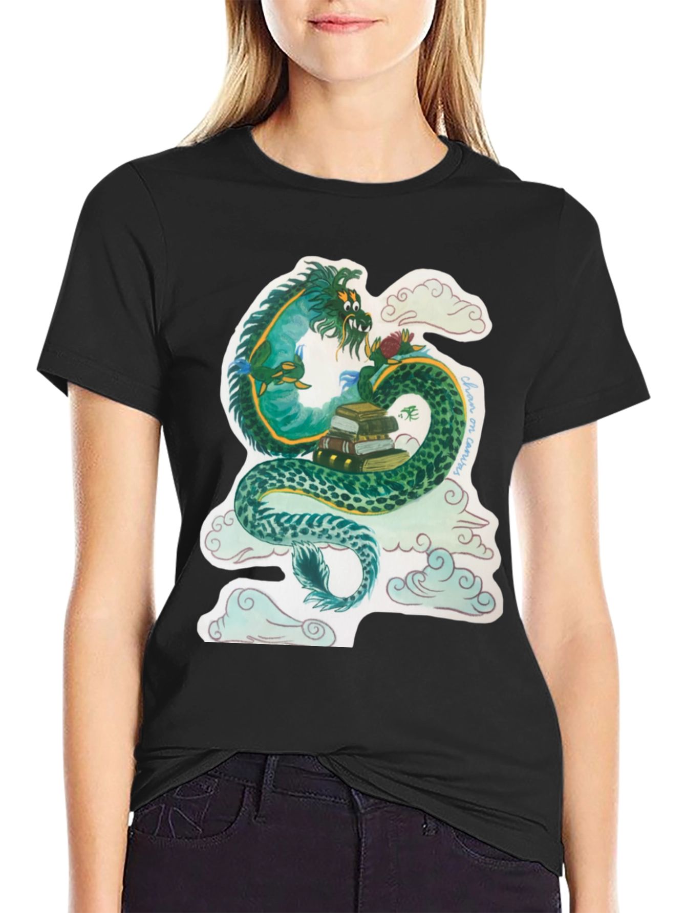 Dragon with Books Graphic T-Shirt