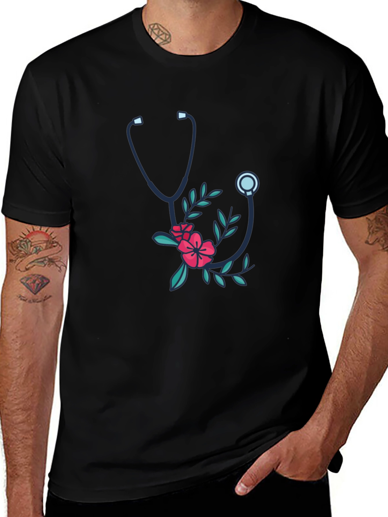 Floral Stethoscope Graphic Tee - Medical Love!