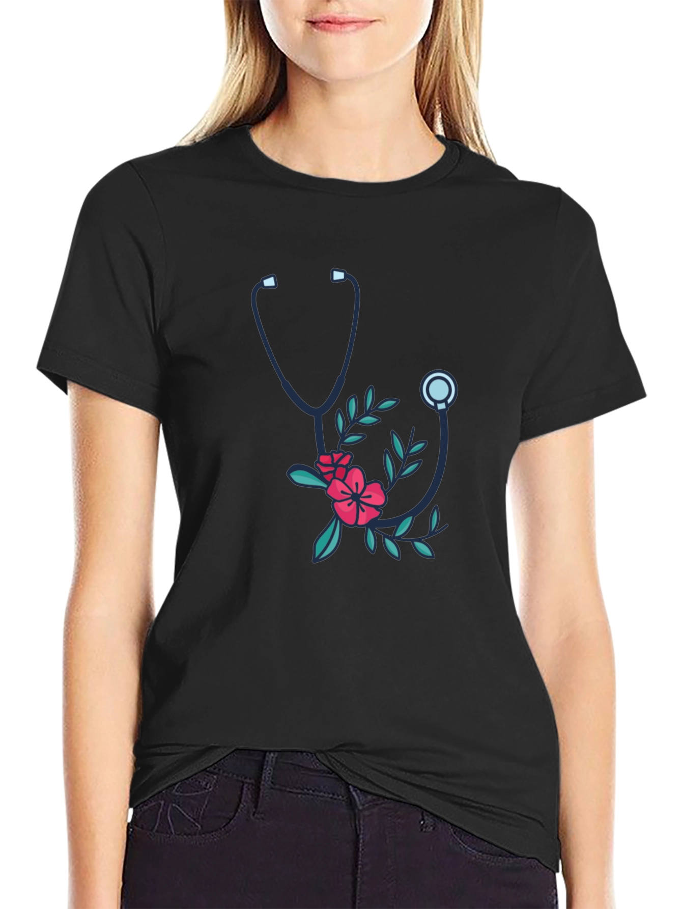 Floral Stethoscope Graphic Tee - Medical Love!