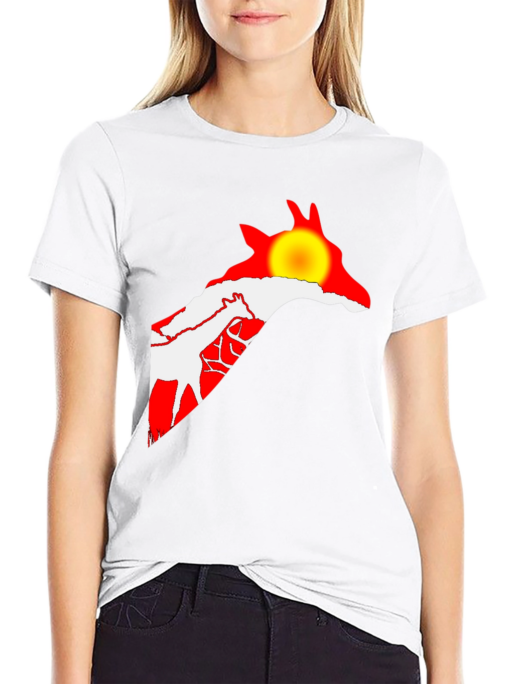 Giraffe Sunset Black T-Shirt