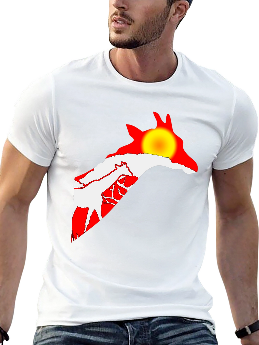 Giraffe Sunset Black T-Shirt