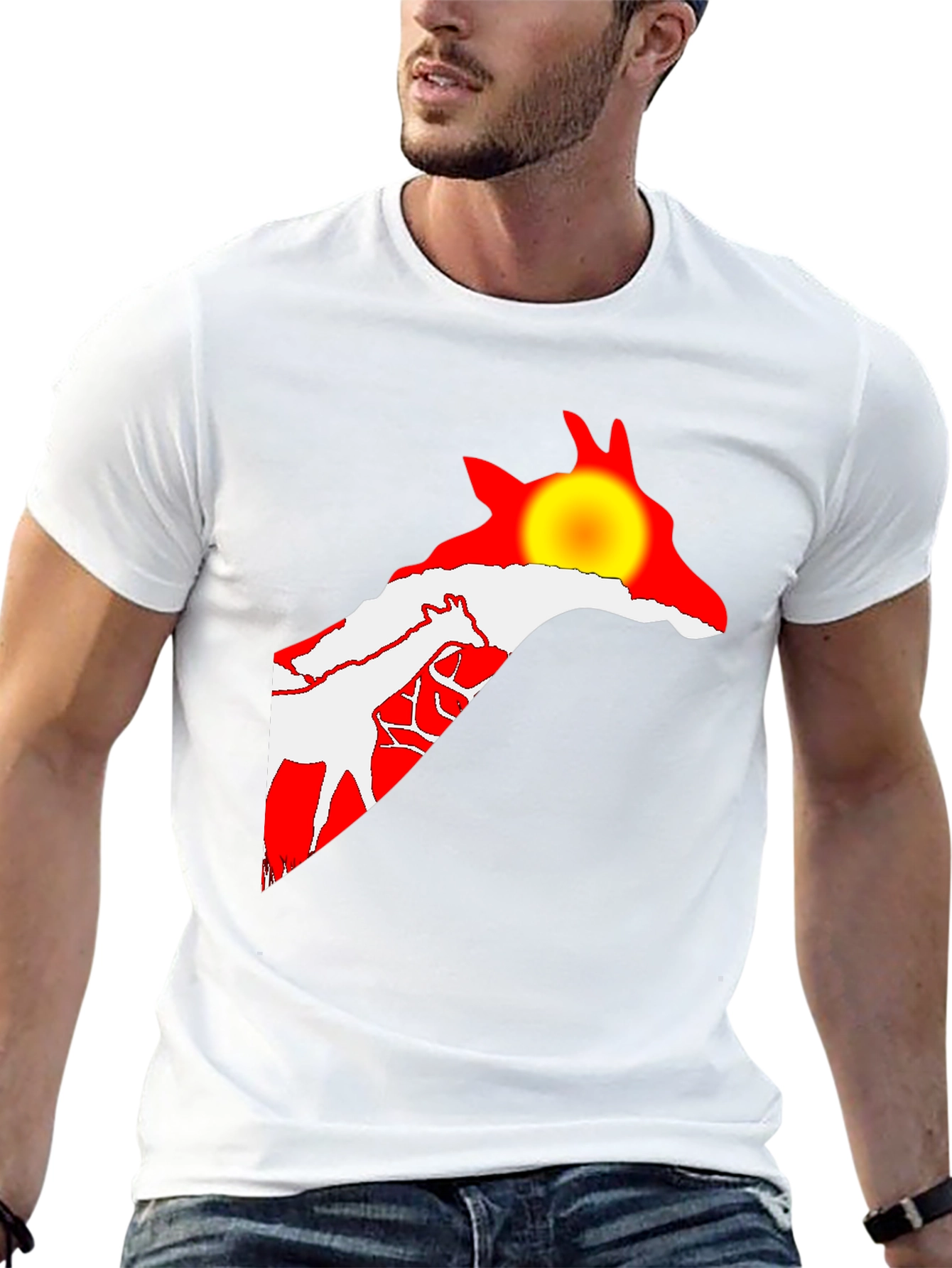 Giraffe Sunset Black T-Shirt