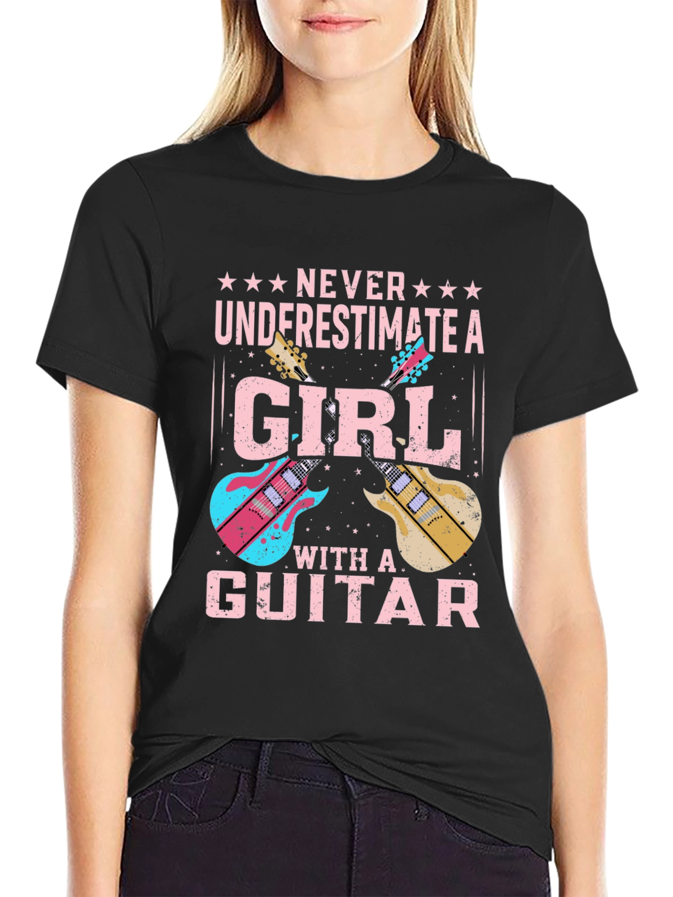Girl Guitarist Black T-Shirt