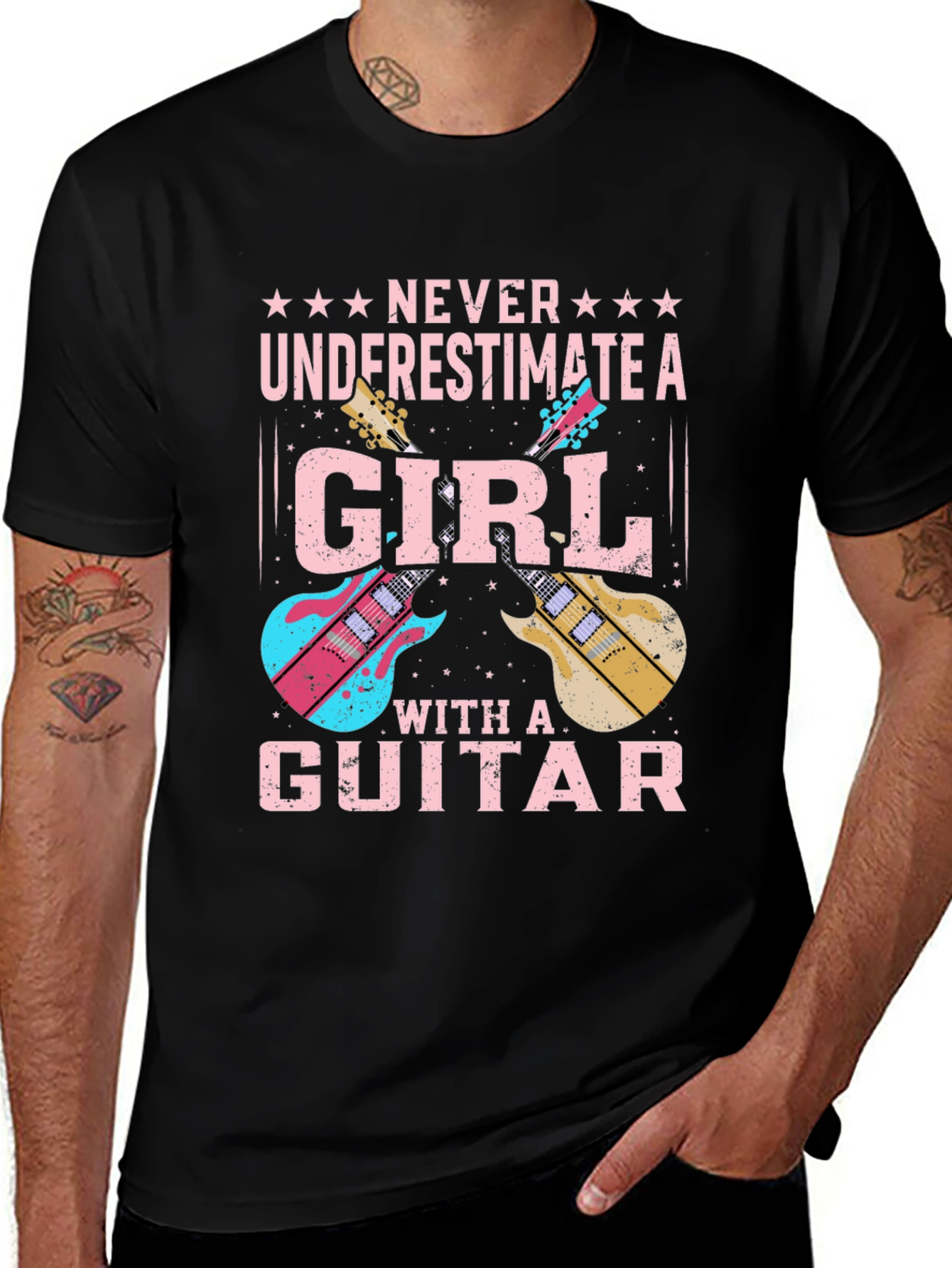 Girl Guitarist Black T-Shirt