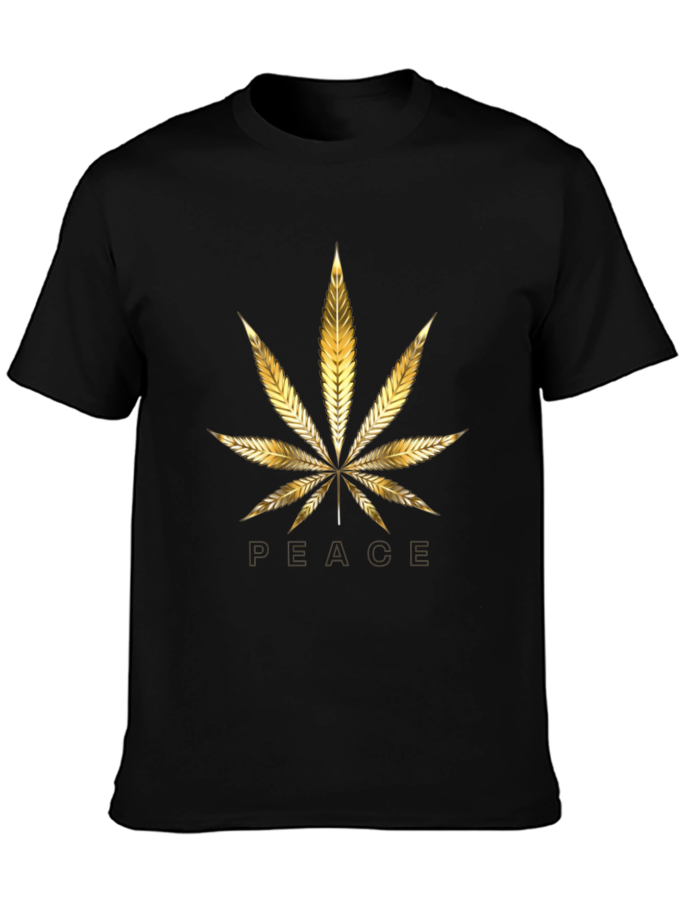 Golden Peace Leaf Graphic Tee - Stylish Black T-Shirt