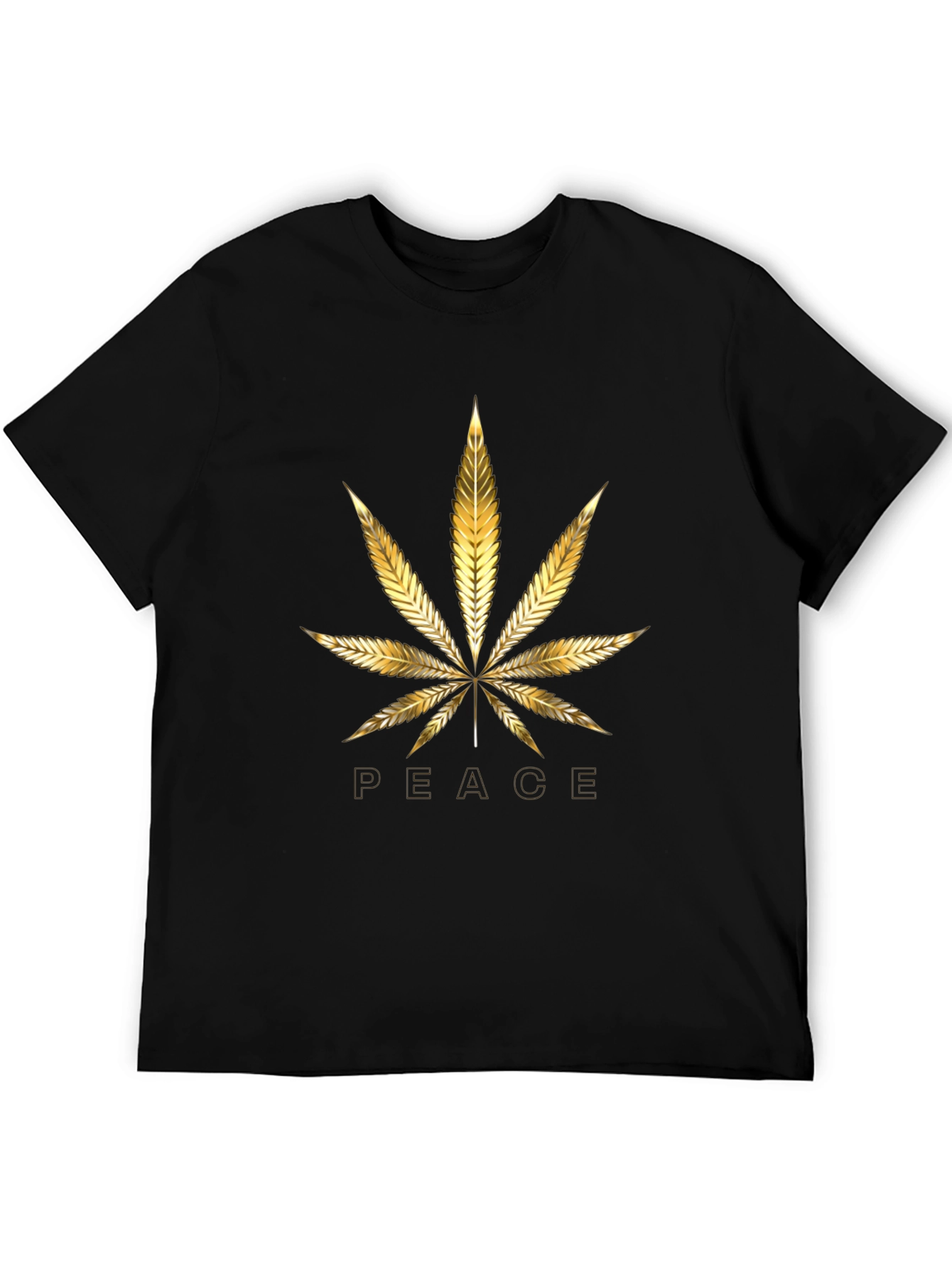 Golden Peace Leaf Graphic Tee - Stylish Black T-Shirt