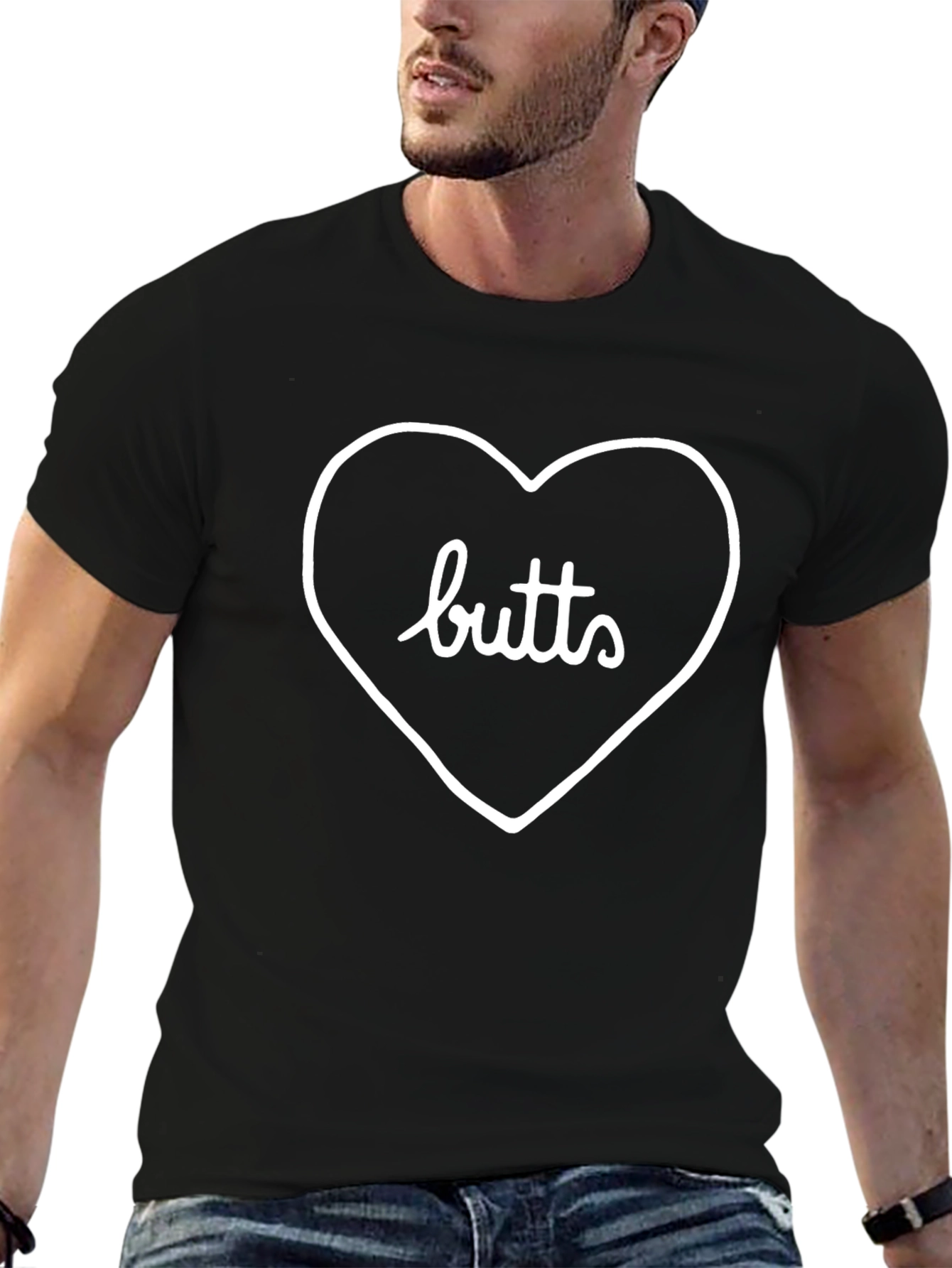 Funny Butts Heart Graphic Black T-Shirt