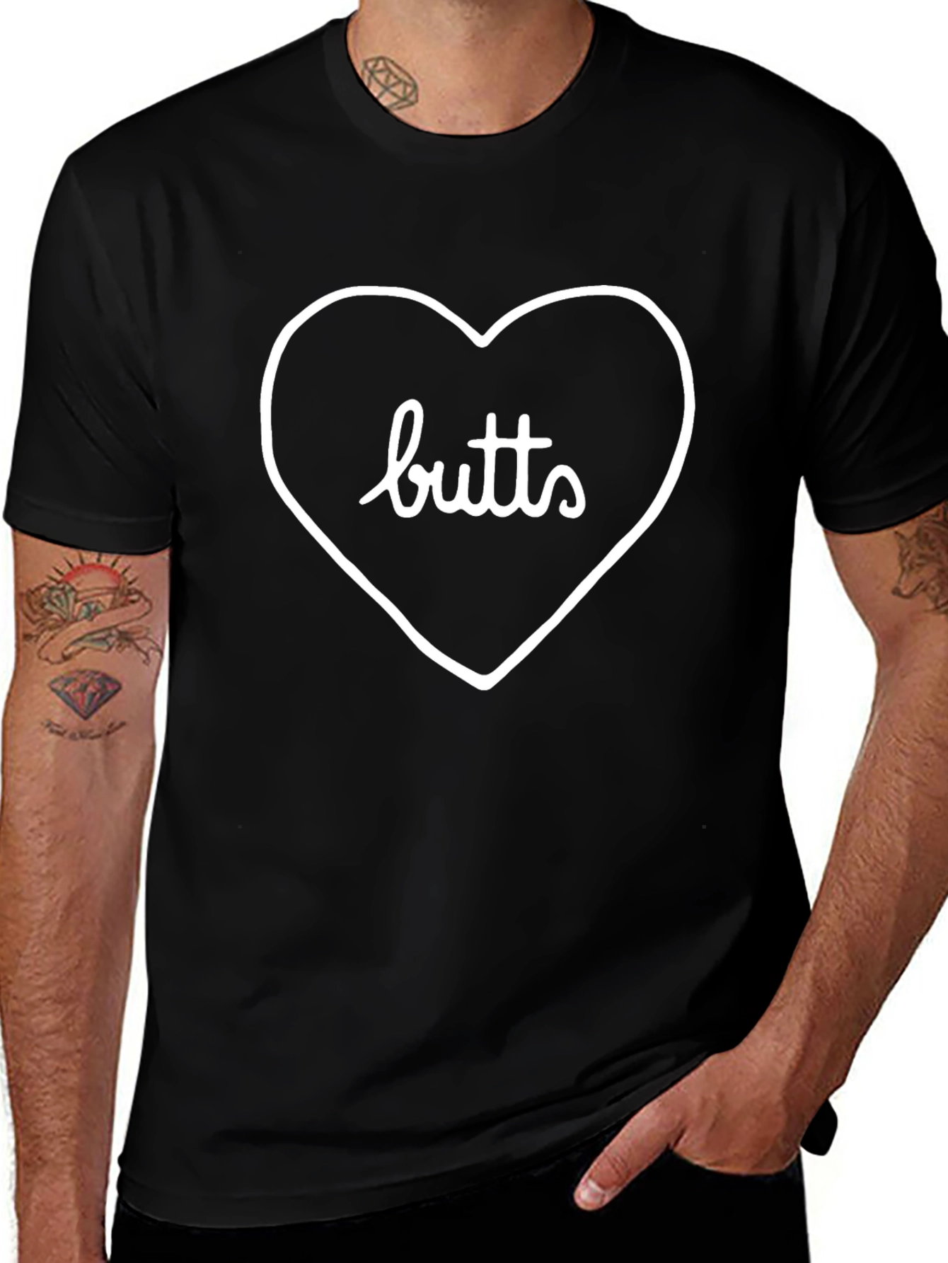 Funny Butts Heart Graphic Black T-Shirt