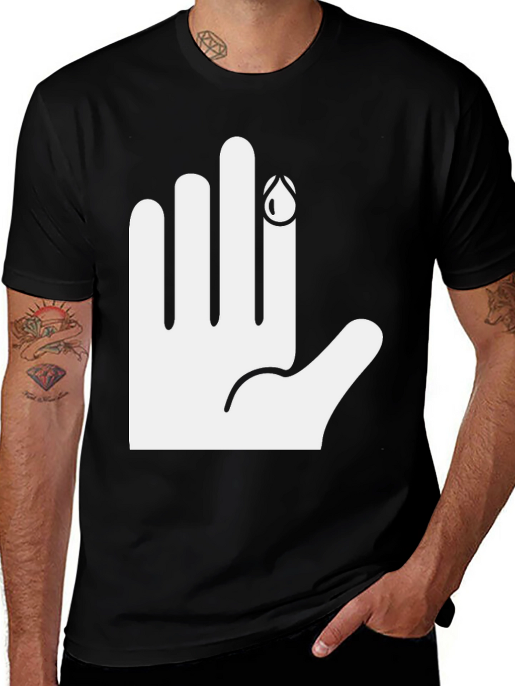 Black Graphic T-Shirt: Bloody Finger Design