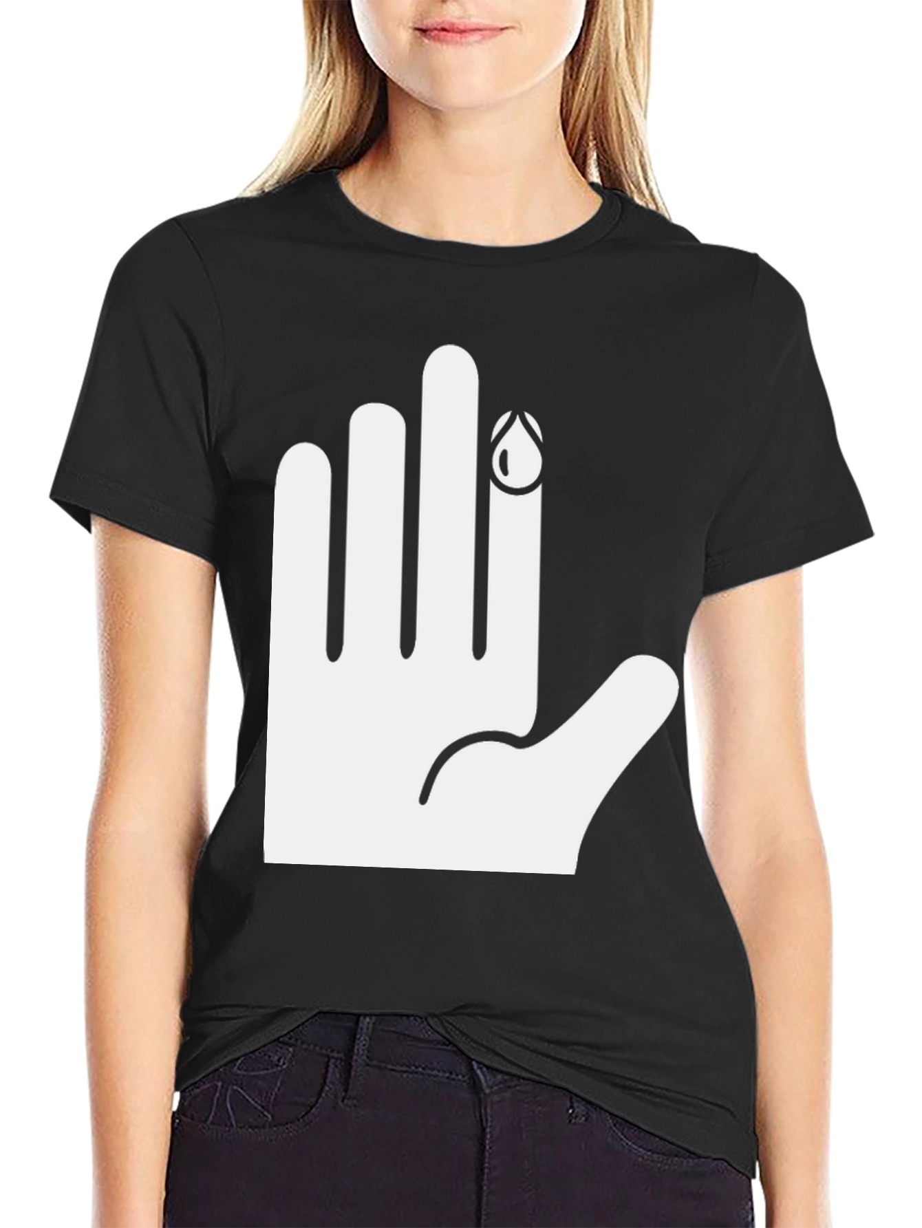 Black Graphic T-Shirt: Bloody Finger Design