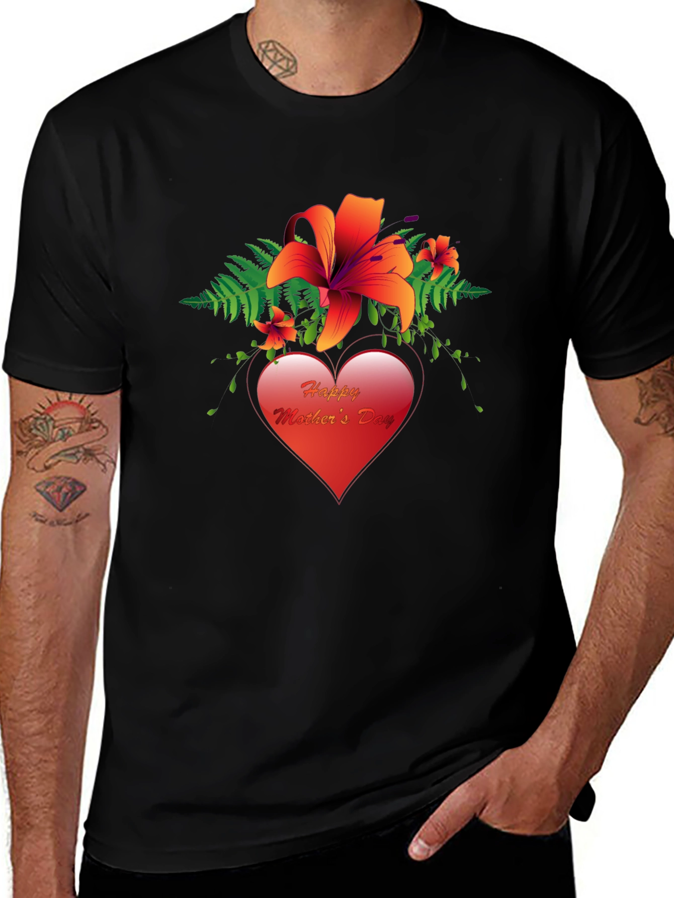Happy Mothers Day T-Shirt with Floral Heart Design