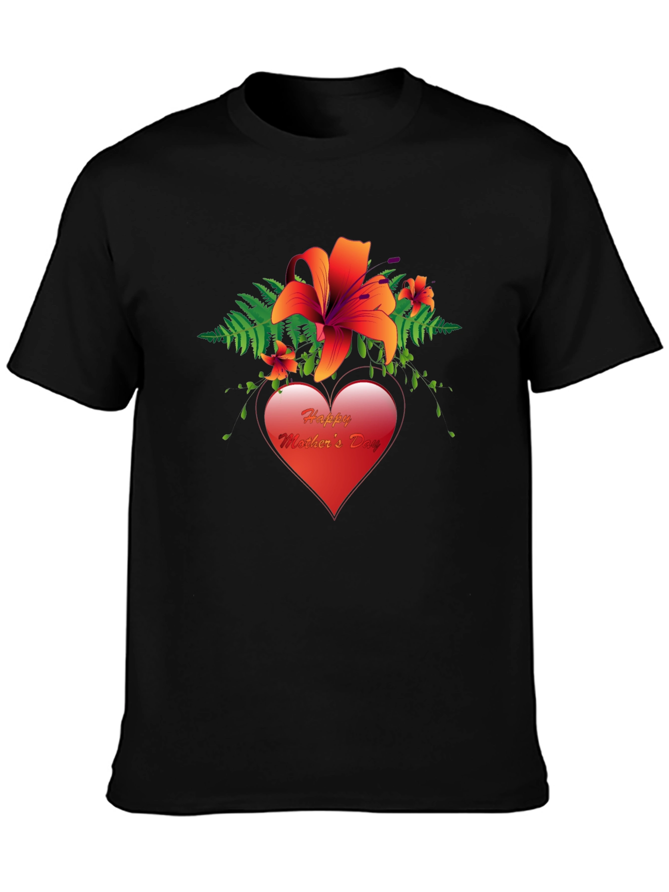 Happy Mothers Day T-Shirt with Floral Heart Design