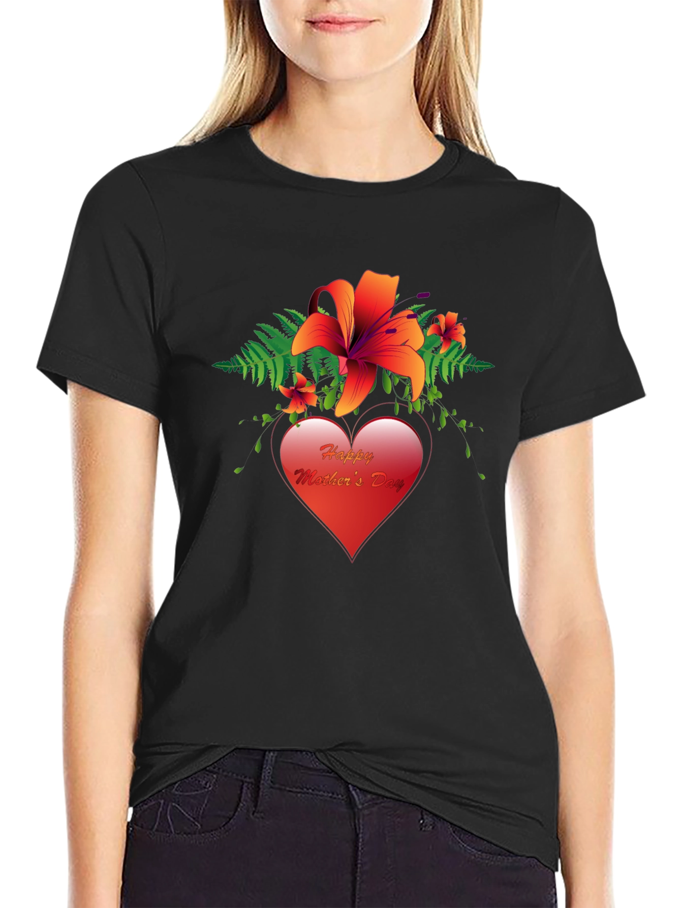 Happy Mothers Day T-Shirt with Floral Heart Design
