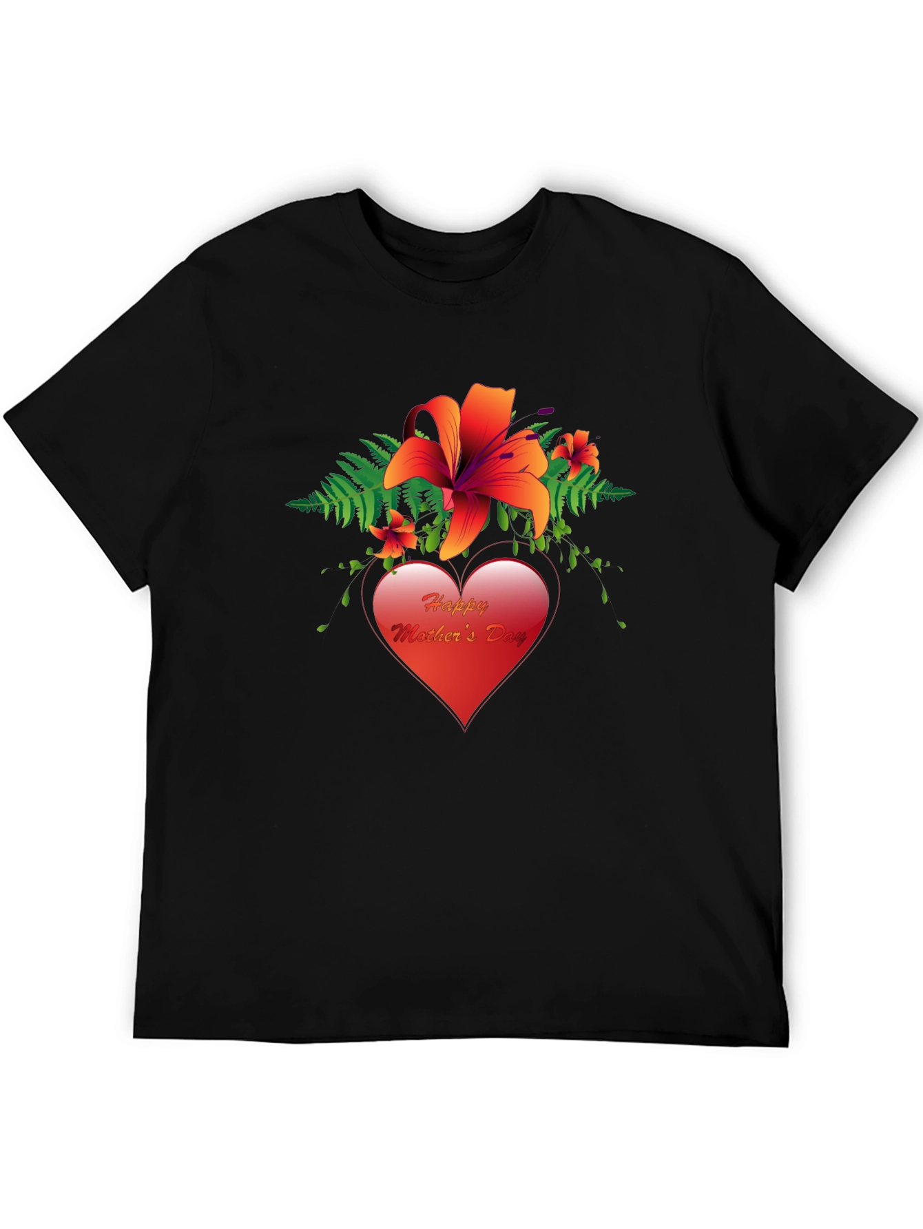Happy Mothers Day T-Shirt with Floral Heart Design