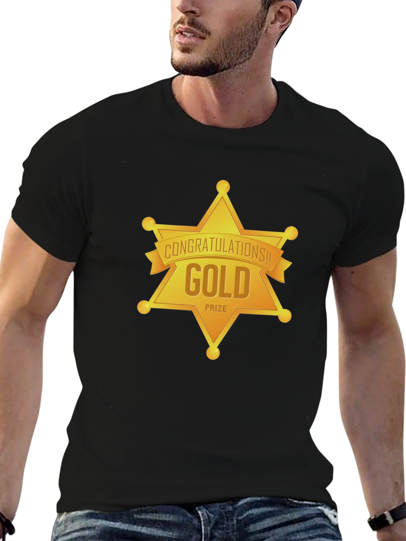 Gold Prize Star Graphic Black T-Shirt