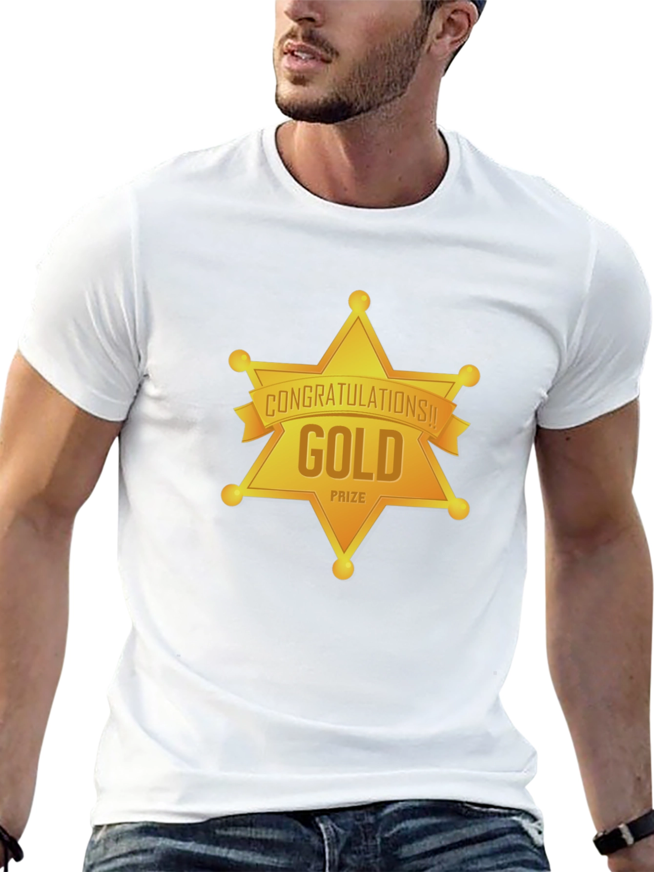 Gold Prize Star Graphic Black T-Shirt