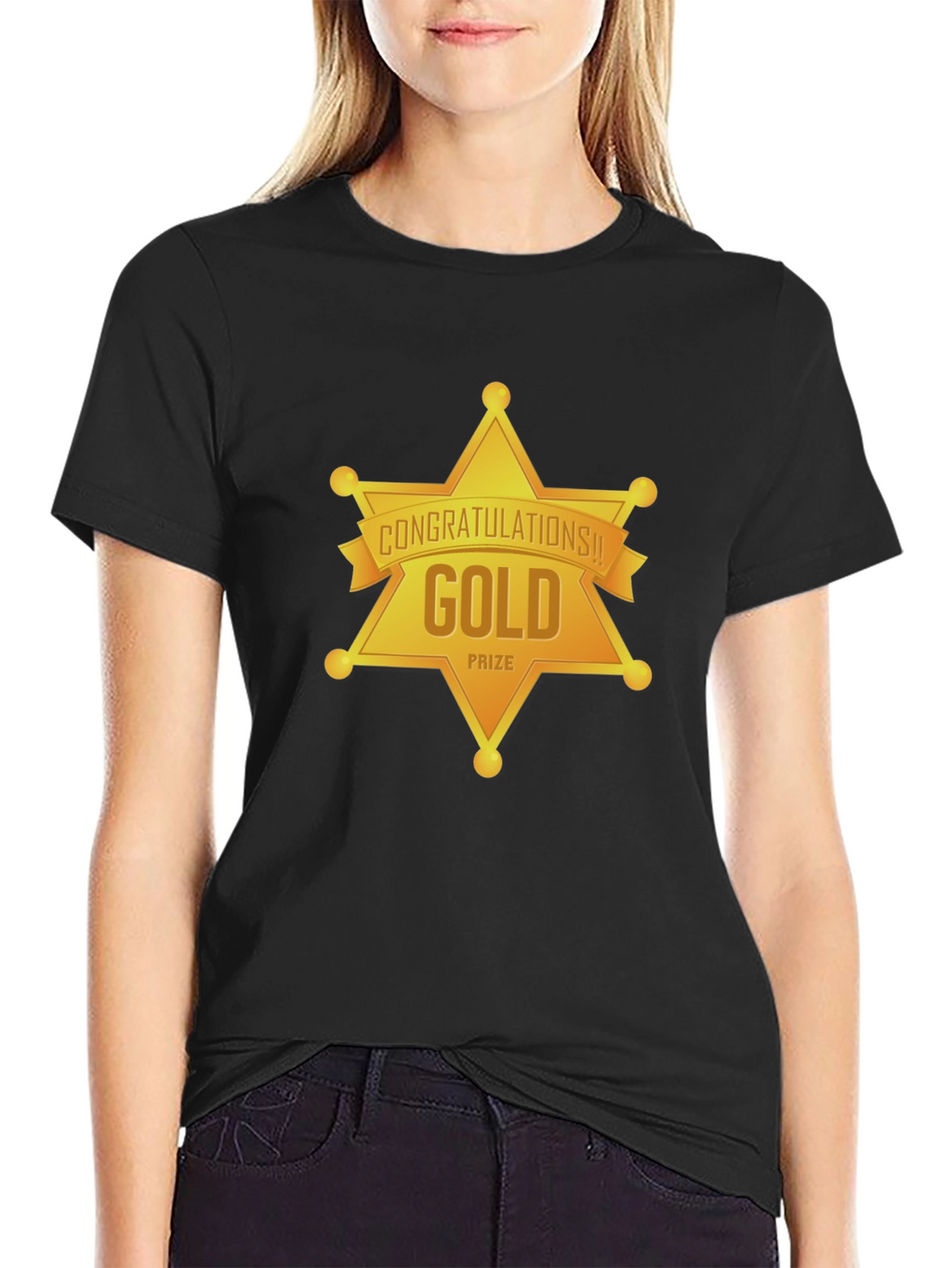 Gold Prize Star Graphic Black T-Shirt
