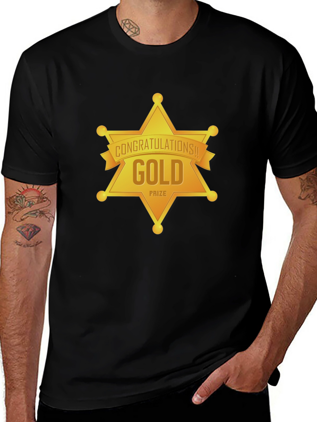Gold Prize Star Graphic Black T-Shirt