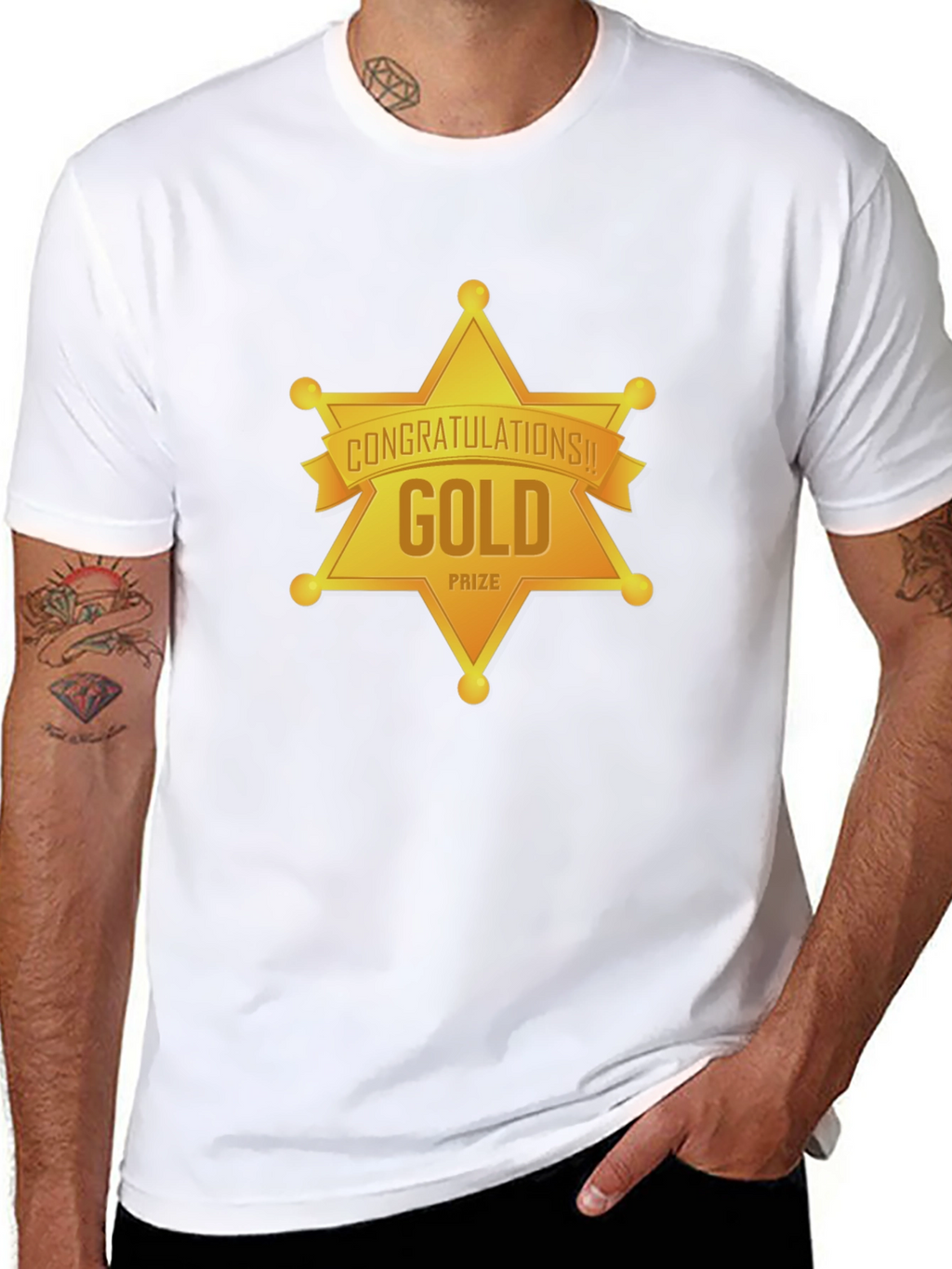 Gold Prize Star Graphic Black T-Shirt