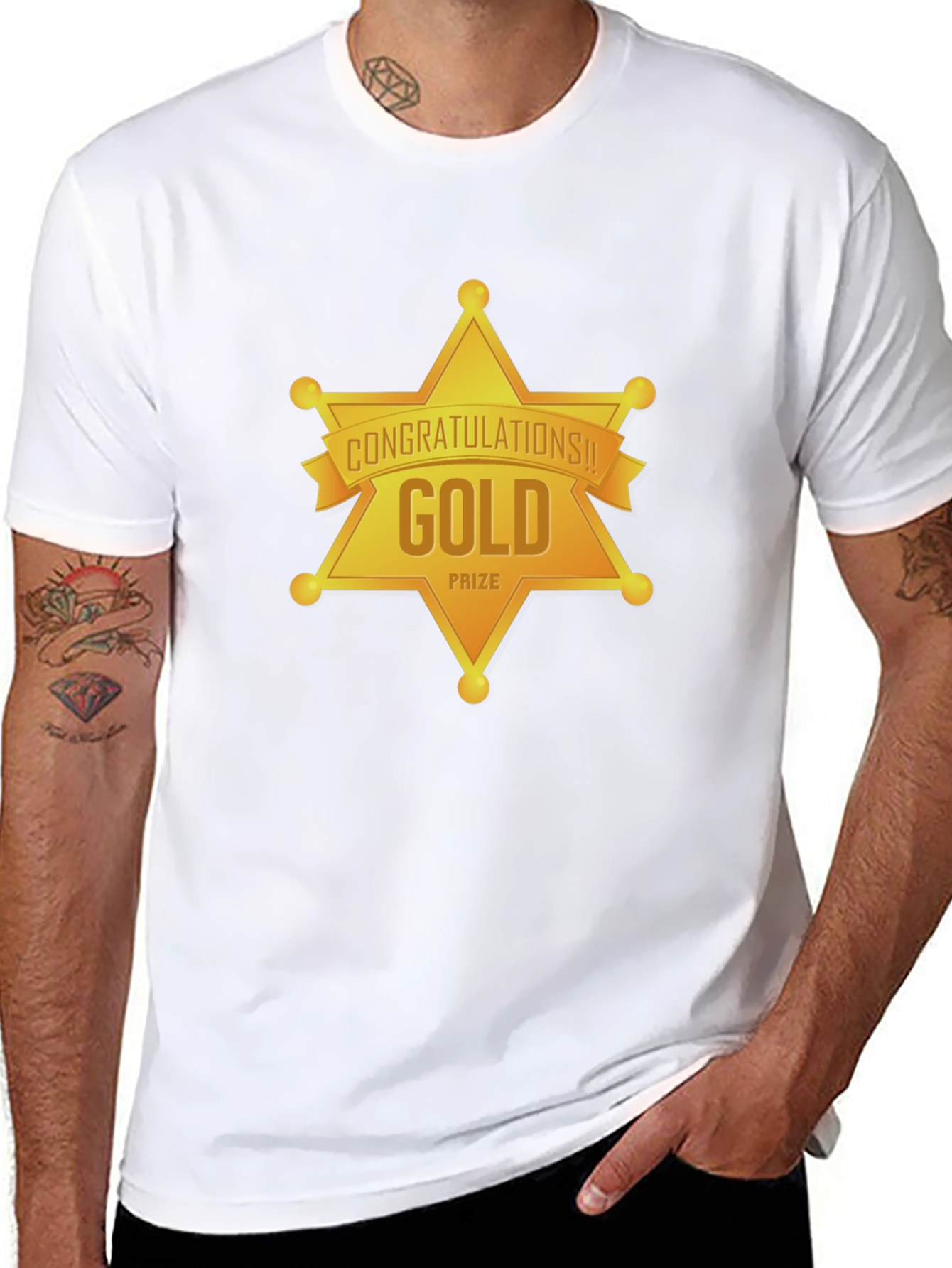 Gold Prize Star Graphic Black T-Shirt