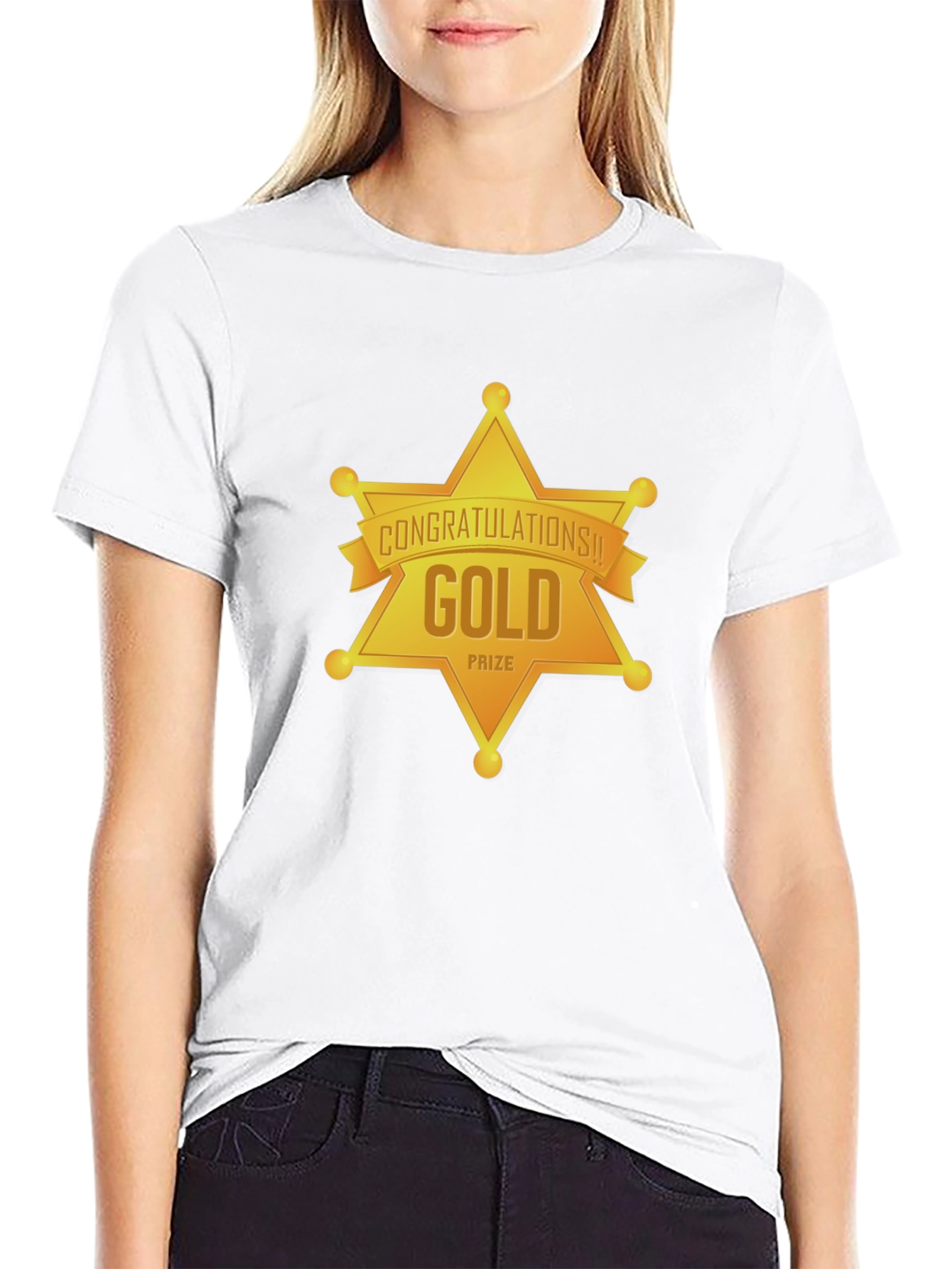 Gold Prize Star Graphic Black T-Shirt