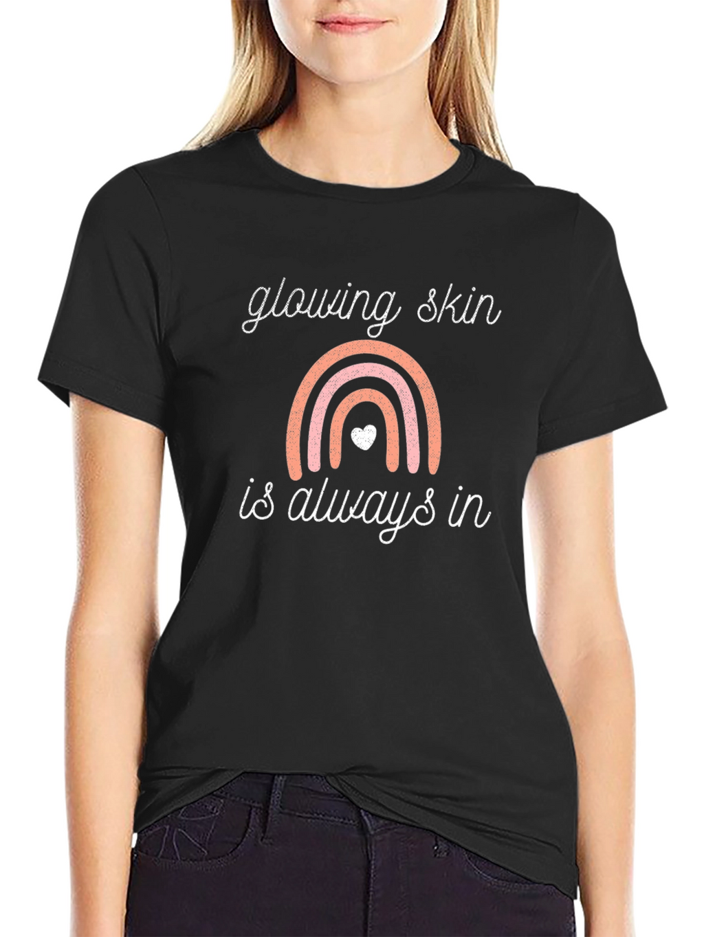 Glowing Skin T-Shirt: Rainbow Design Black Tee