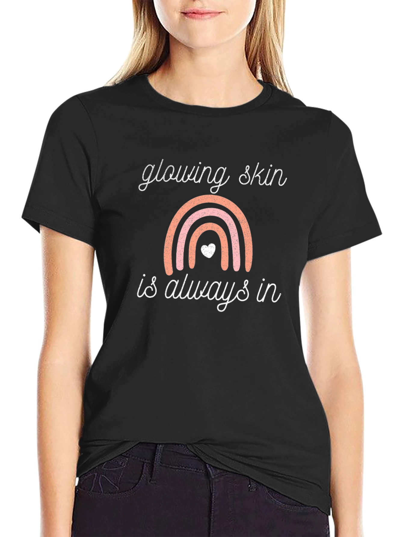 Glowing Skin T-Shirt: Rainbow Design Black Tee