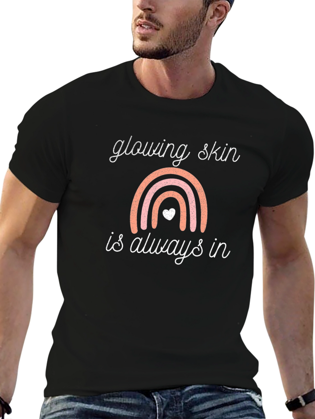 Glowing Skin T-Shirt: Rainbow Design Black Tee