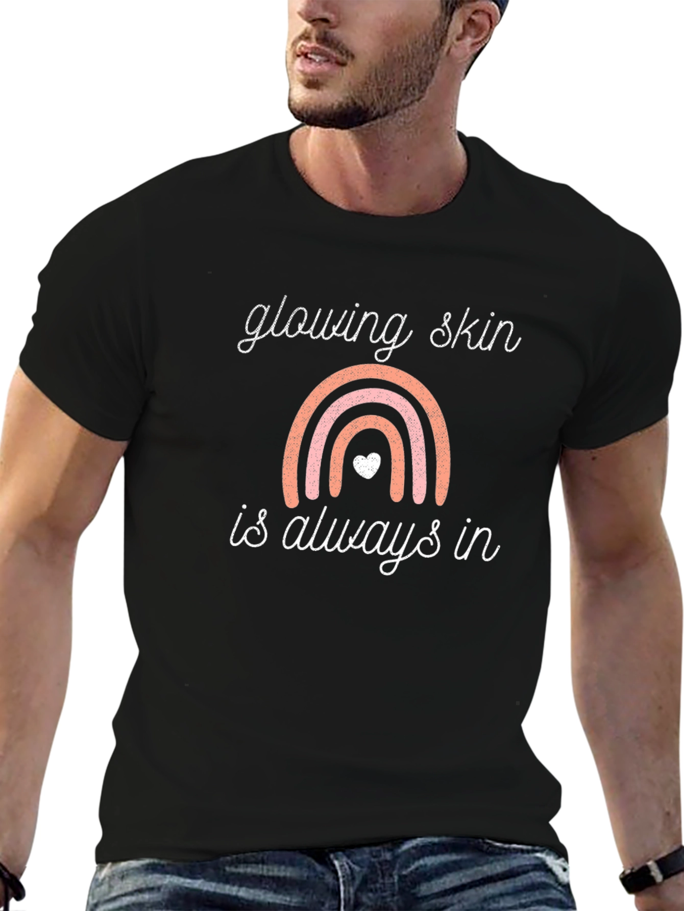Glowing Skin T-Shirt: Rainbow Design Black Tee