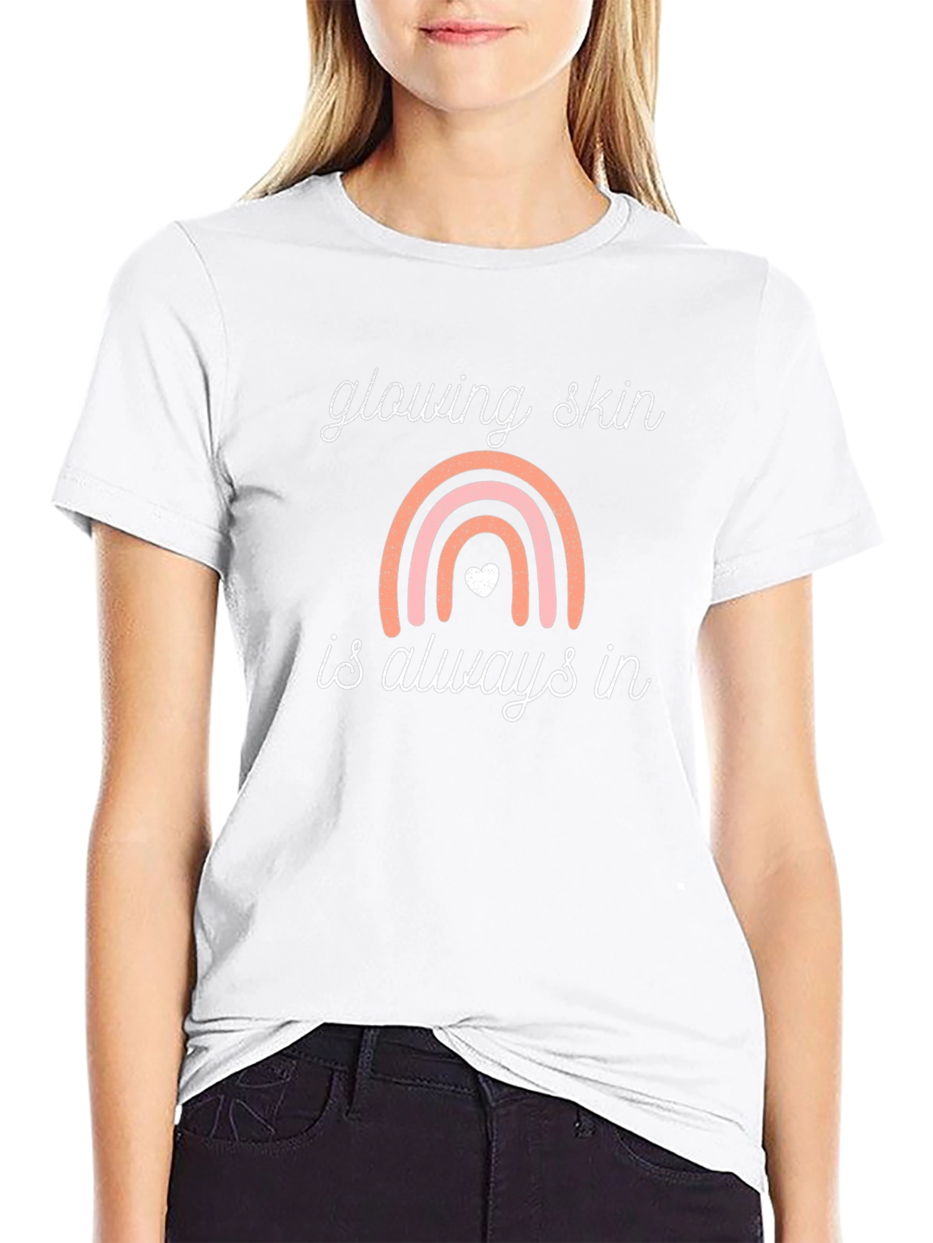 Glowing Skin T-Shirt: Rainbow Design Black Tee
