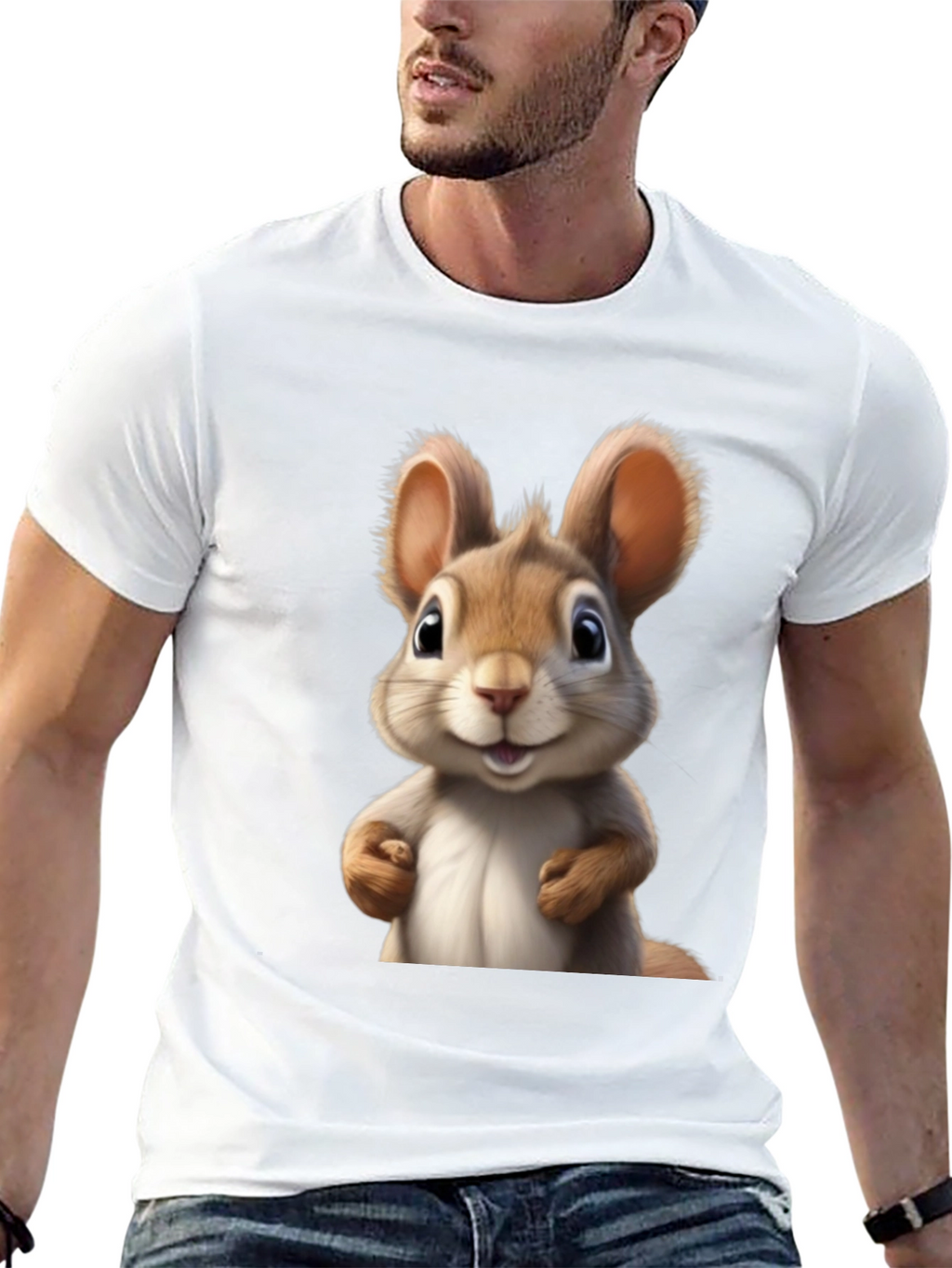 Cute Cartoon Squirrel Black T-Shirt