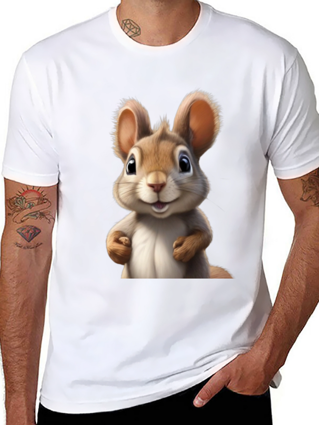 Cute Cartoon Squirrel Black T-Shirt