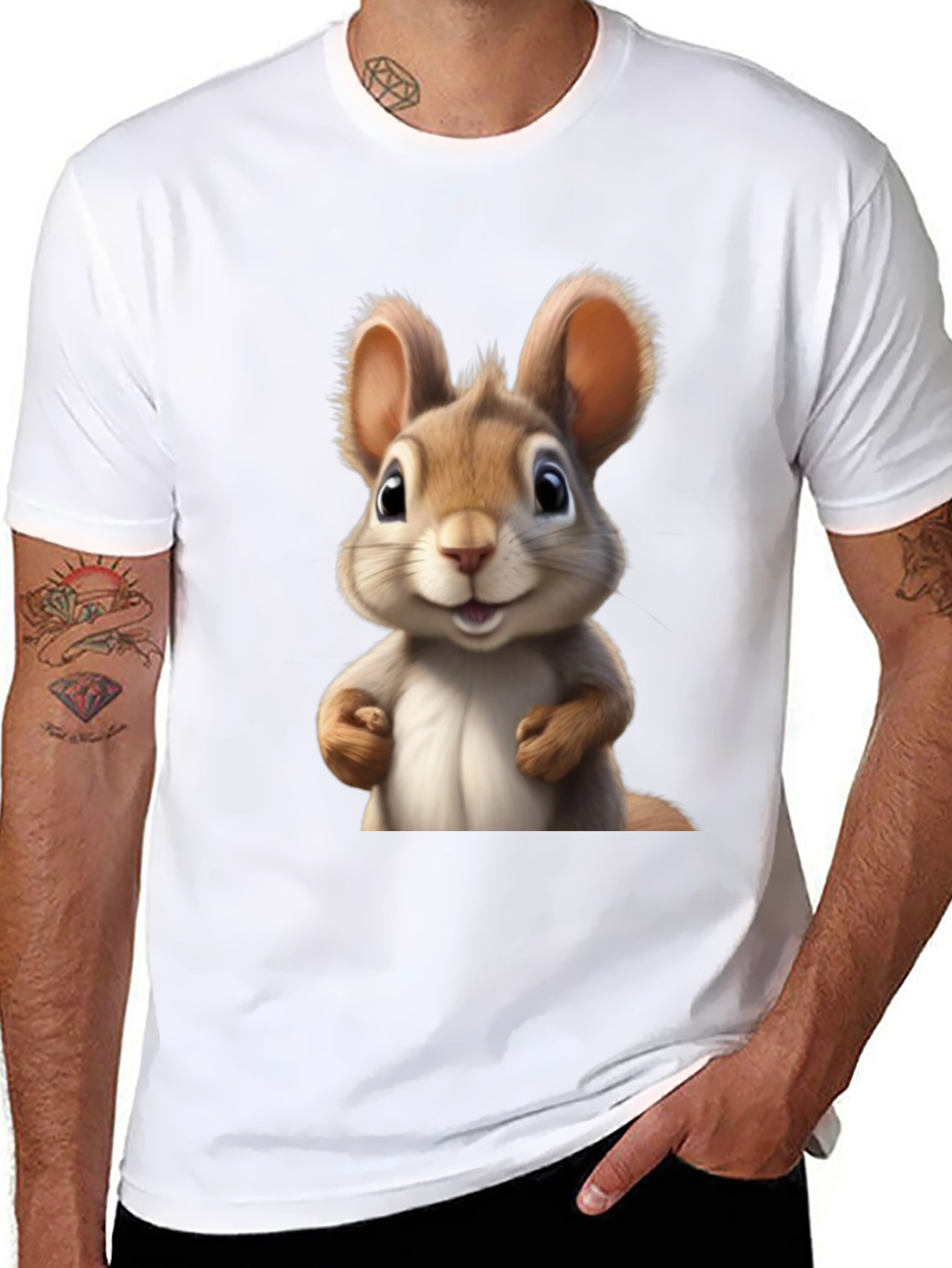 Cute Cartoon Squirrel Black T-Shirt