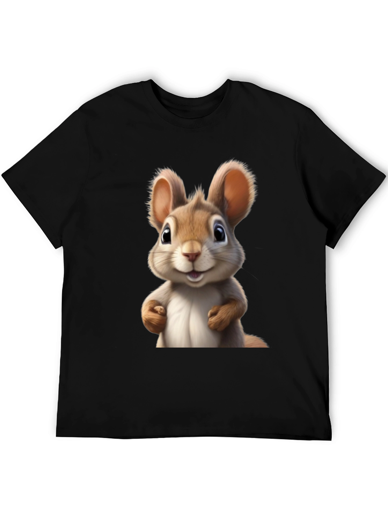Cute Cartoon Squirrel Black T-Shirt