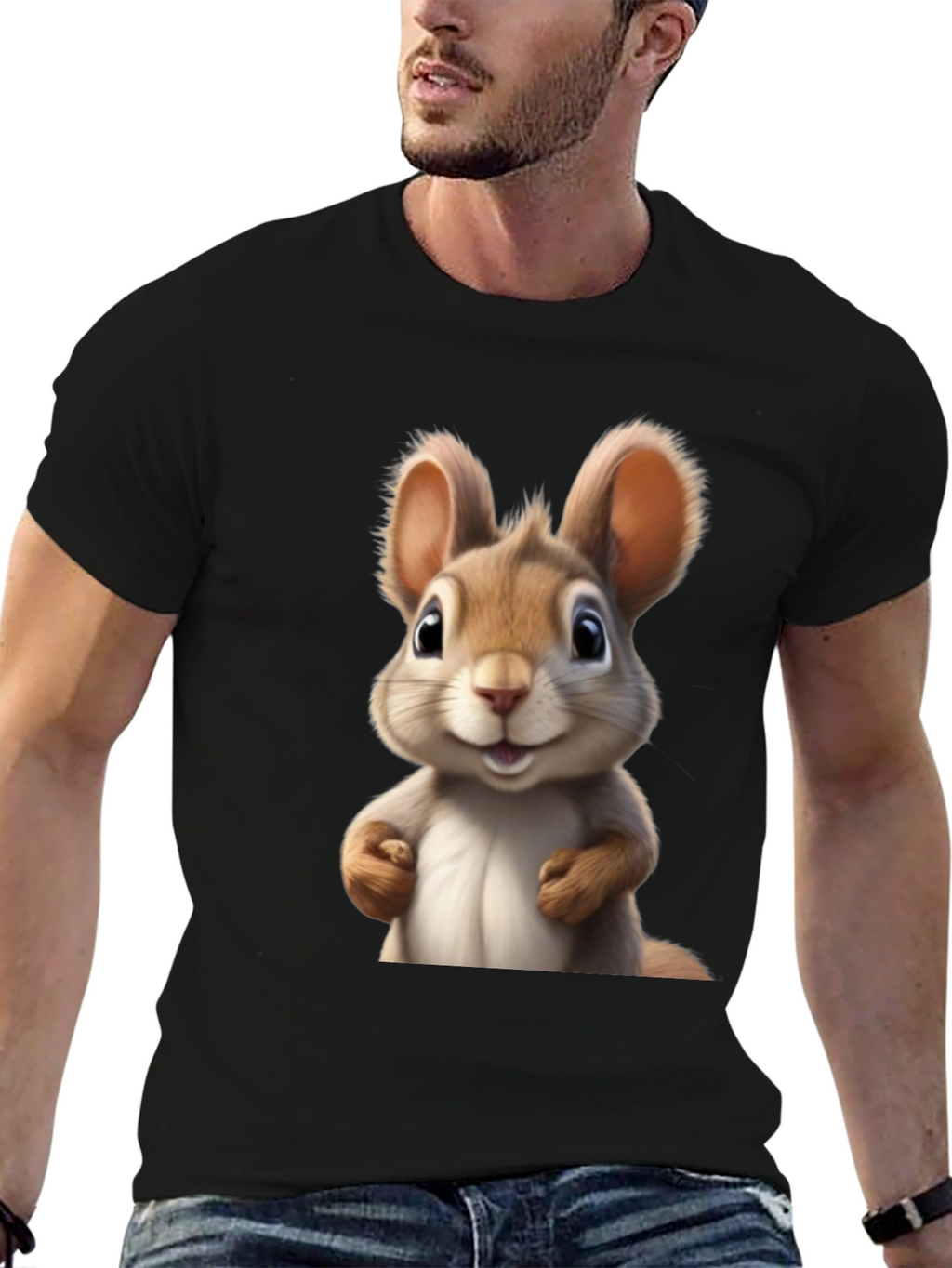 Cute Cartoon Squirrel Black T-Shirt