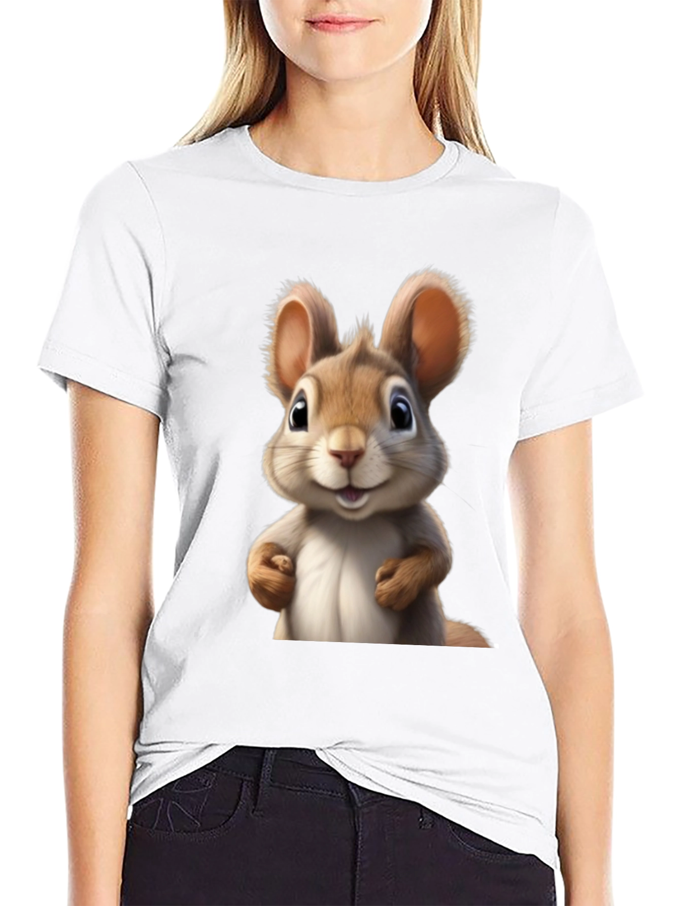 Cute Cartoon Squirrel Black T-Shirt