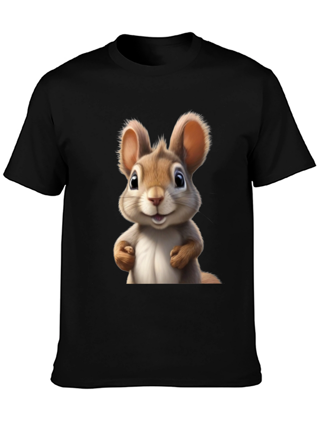 Cute Cartoon Squirrel Black T-Shirt