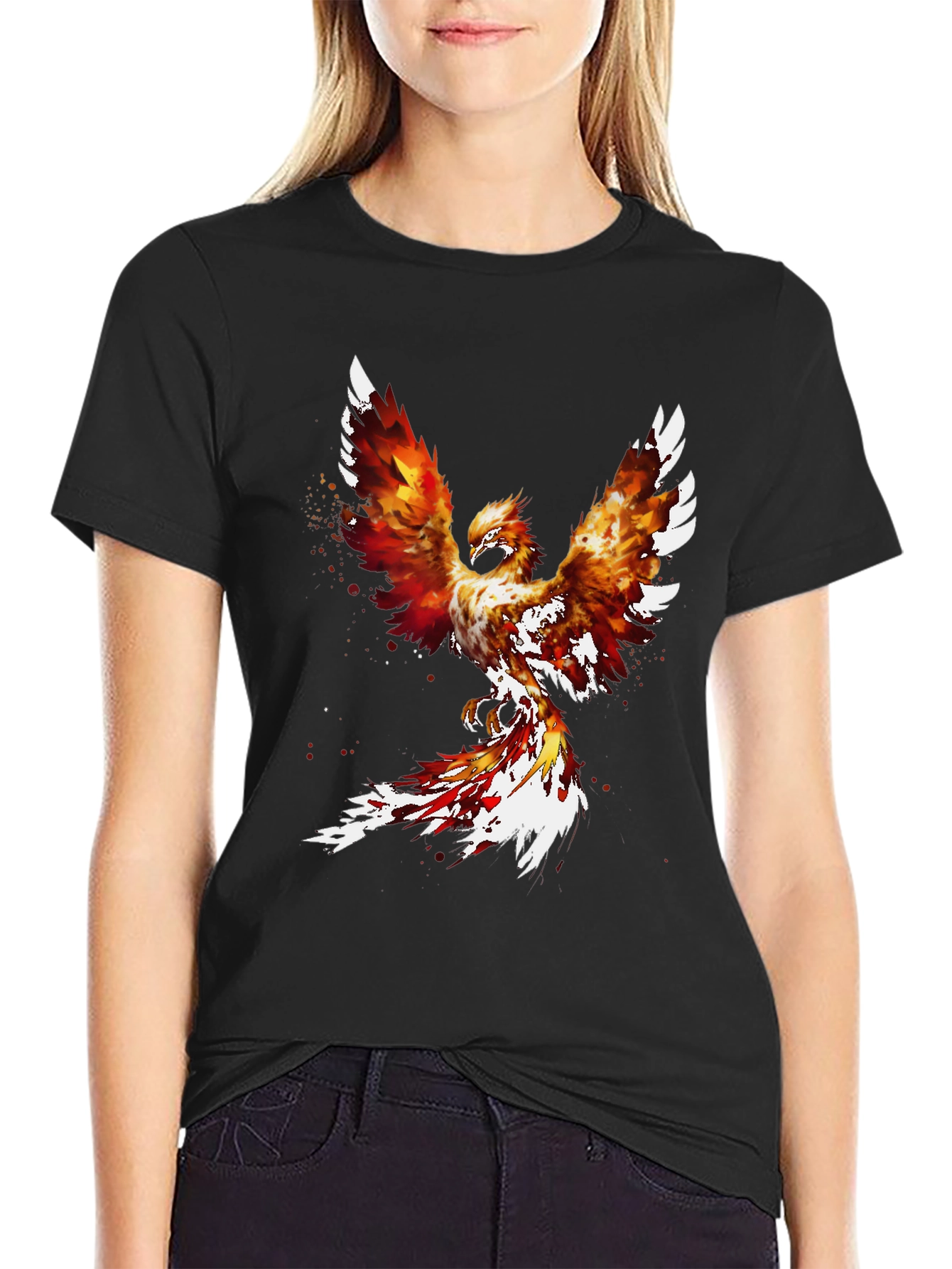 Fiery Phoenix Graphic Tee - Black Cotton Blend