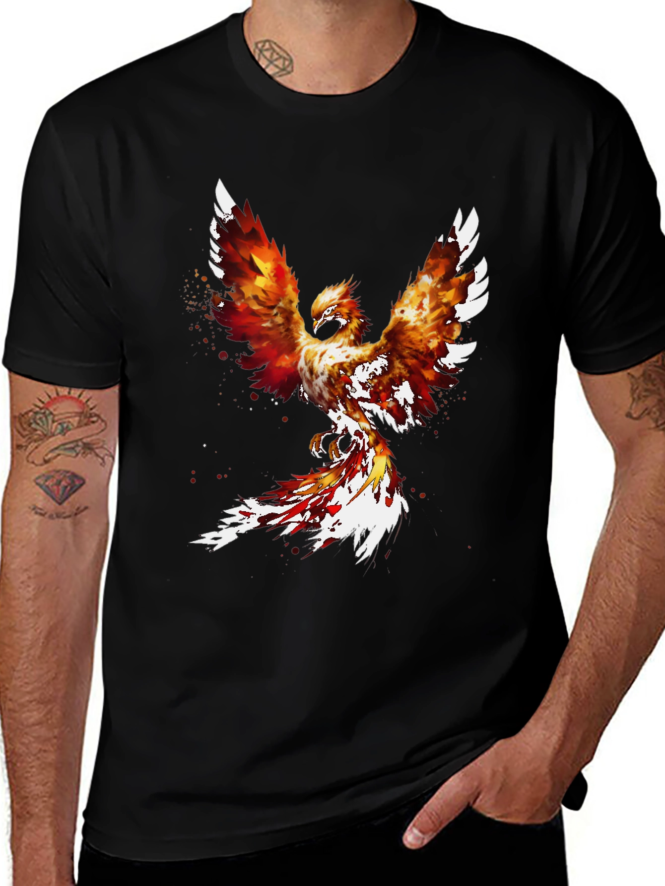 Fiery Phoenix Graphic Tee - Black Cotton Blend