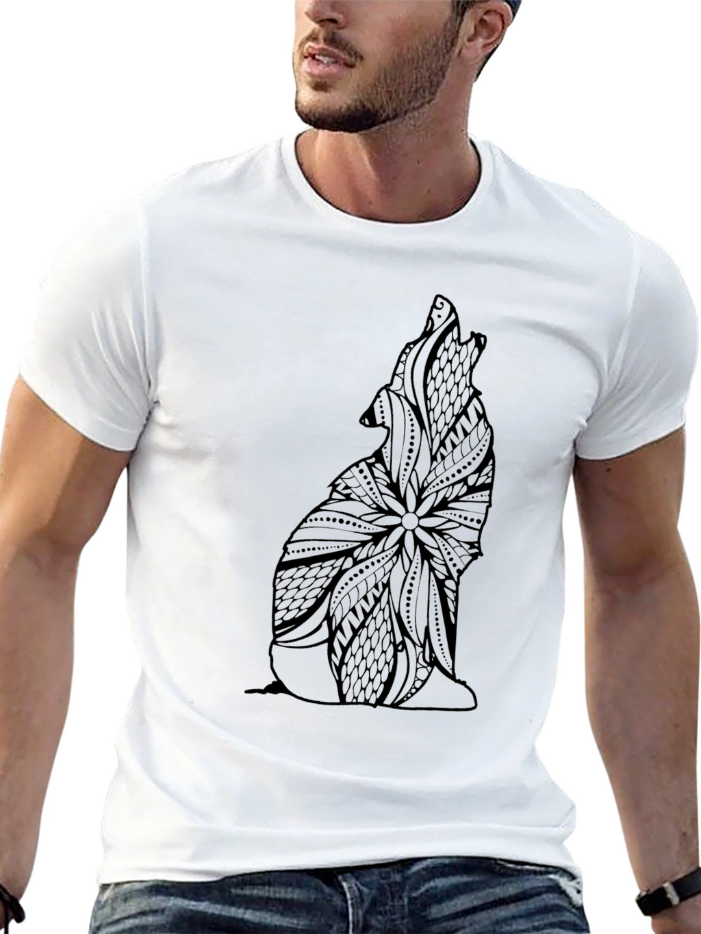 Abstract Wolf Graphic Tee - Black