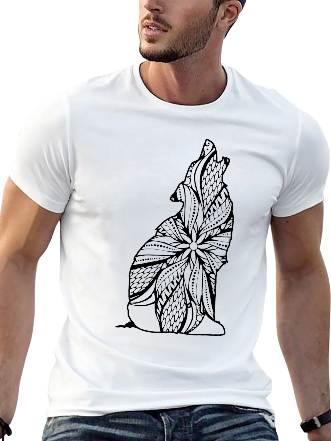 Abstract Wolf Graphic Tee - Black