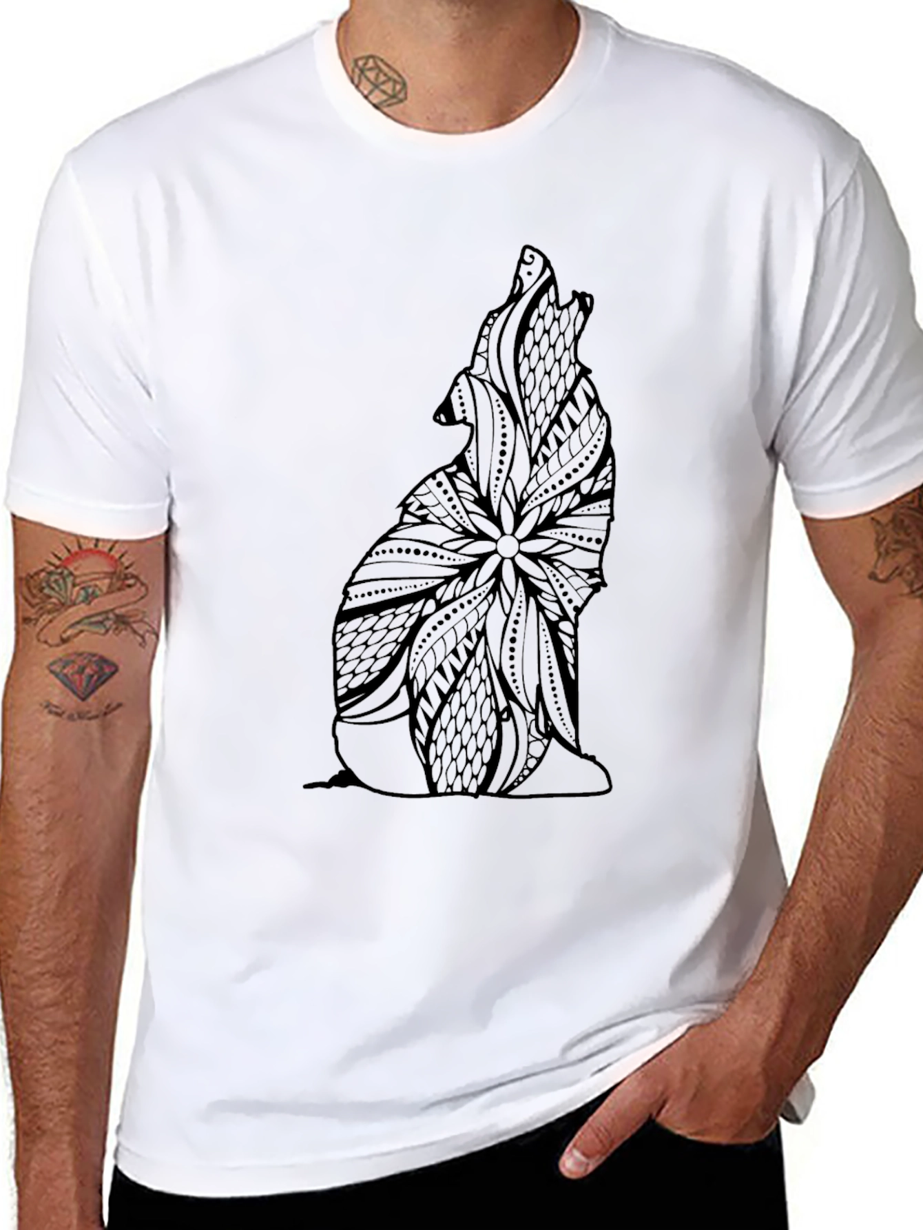 Abstract Wolf Graphic Tee - Black