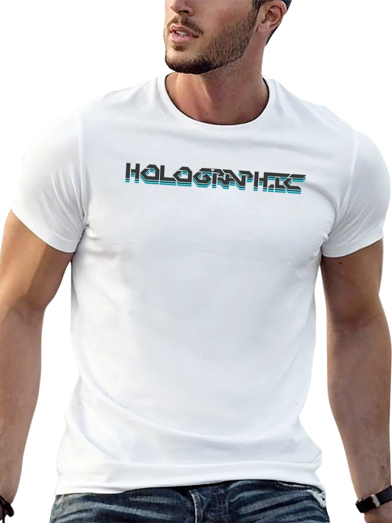 Holographic Style Graphic Tee - Black