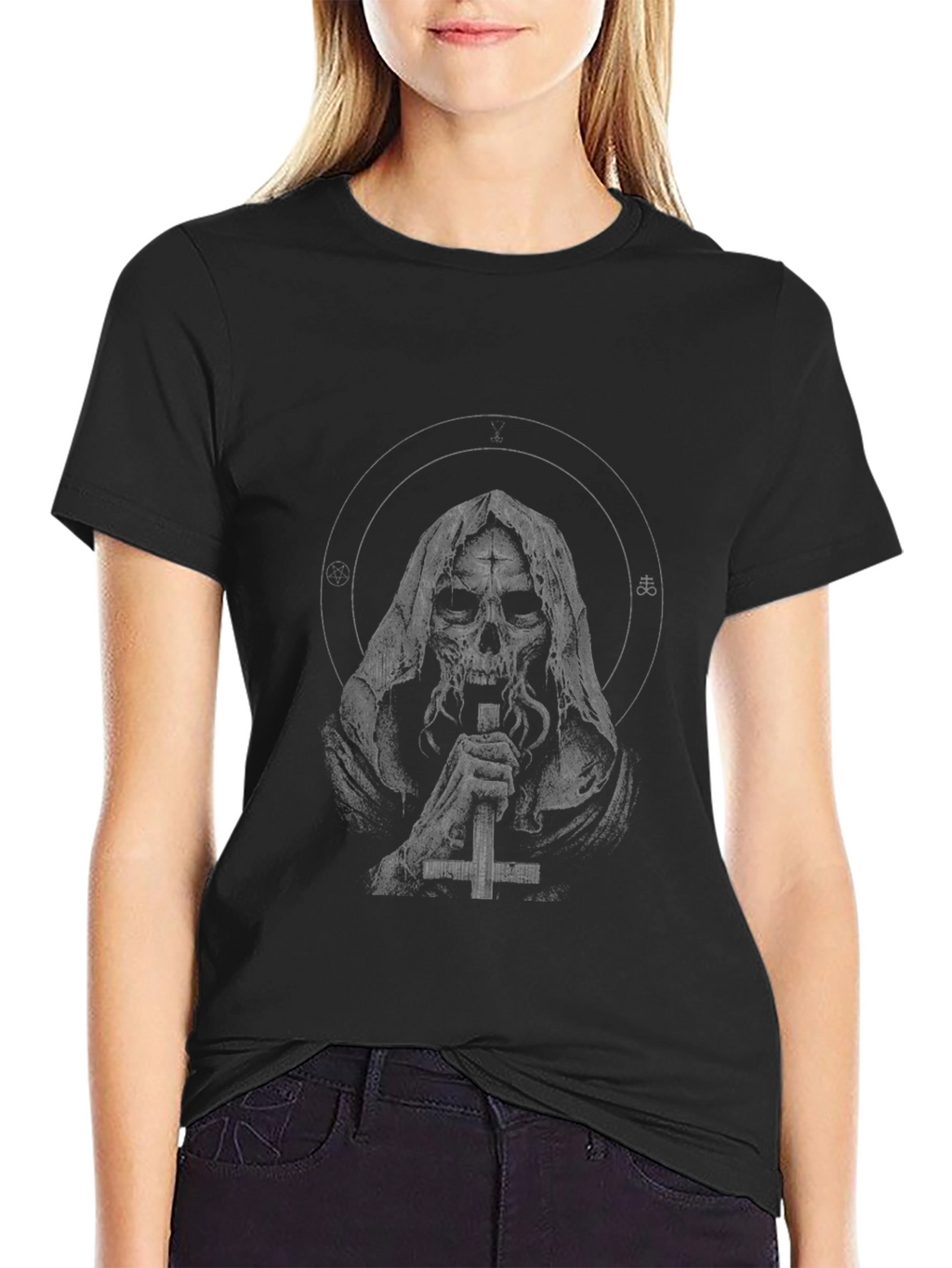 Grim Reaper Cross Graphic Black T-Shirt