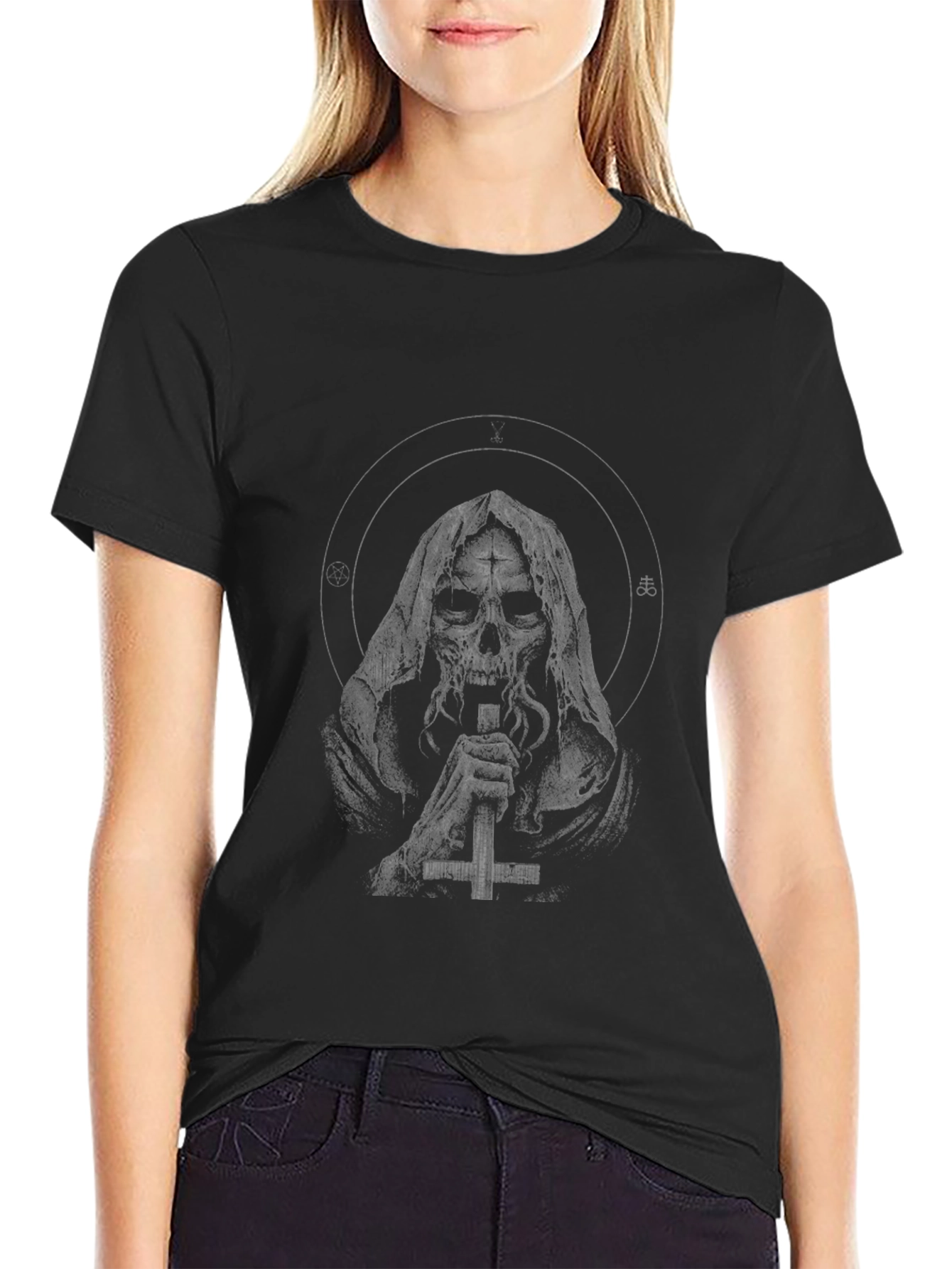 Grim Reaper Cross Graphic Black T-Shirt
