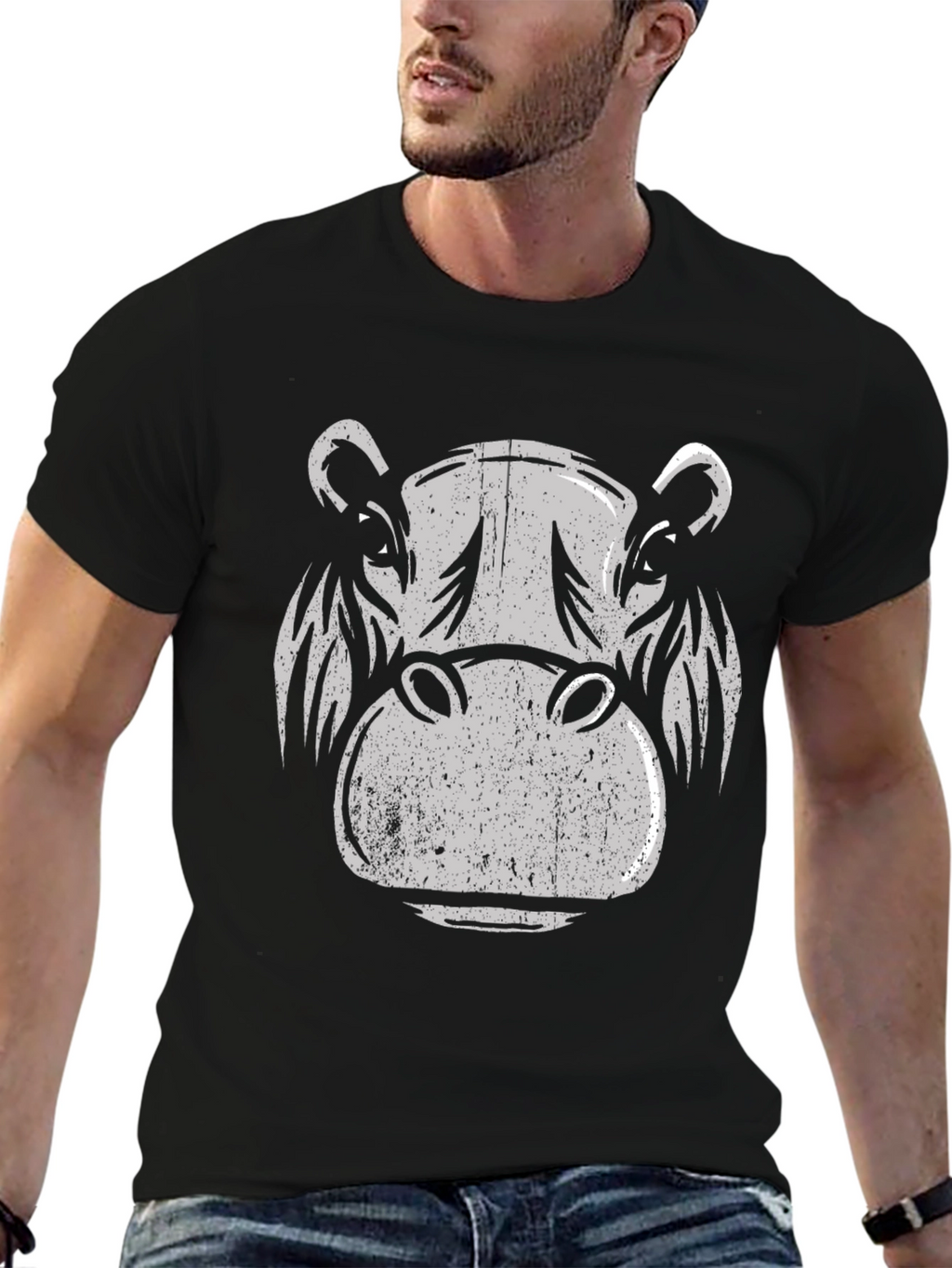 Hippo Graphic Print T-Shirt - Black