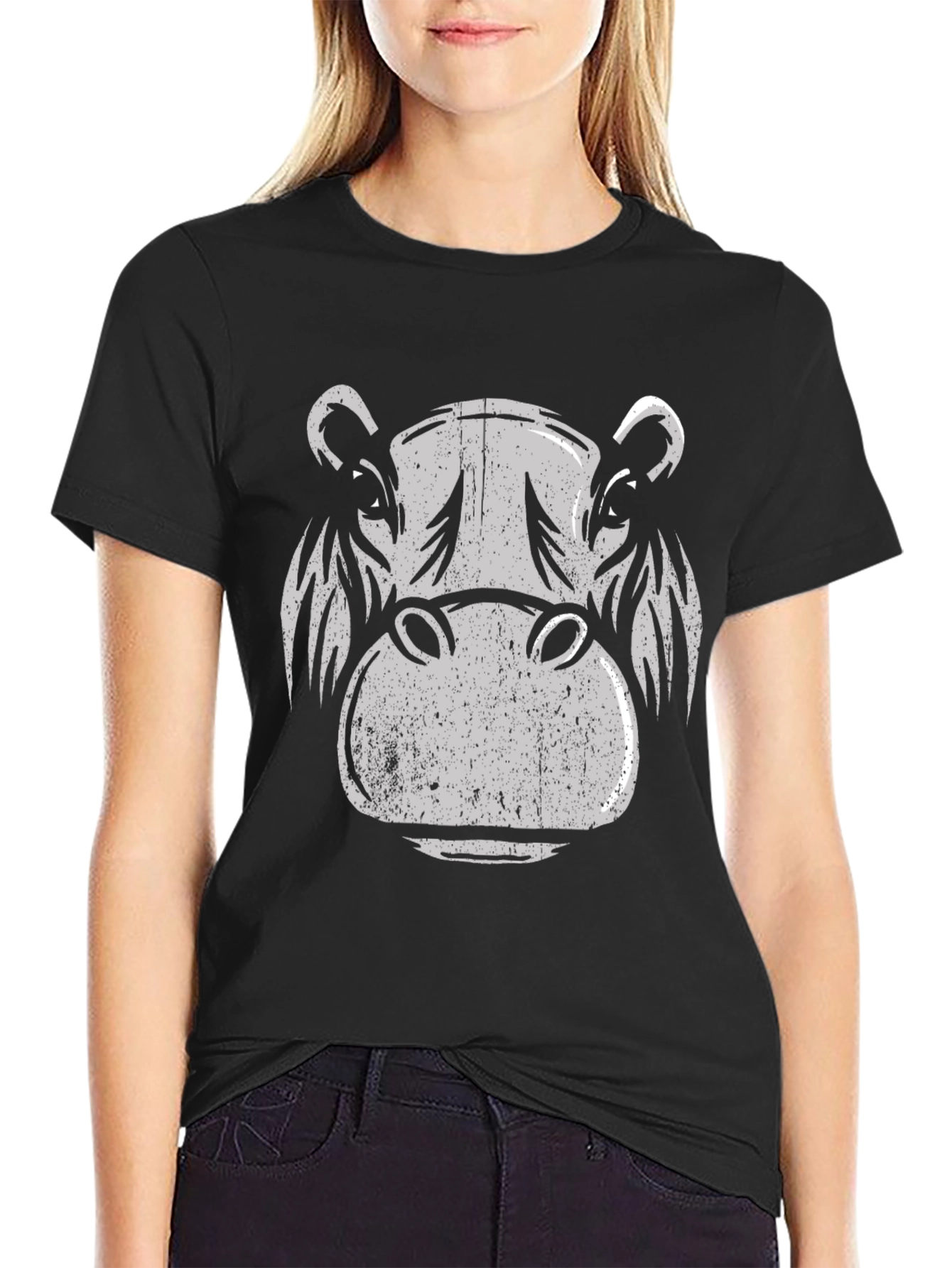 Hippo Graphic Print T-Shirt - Black