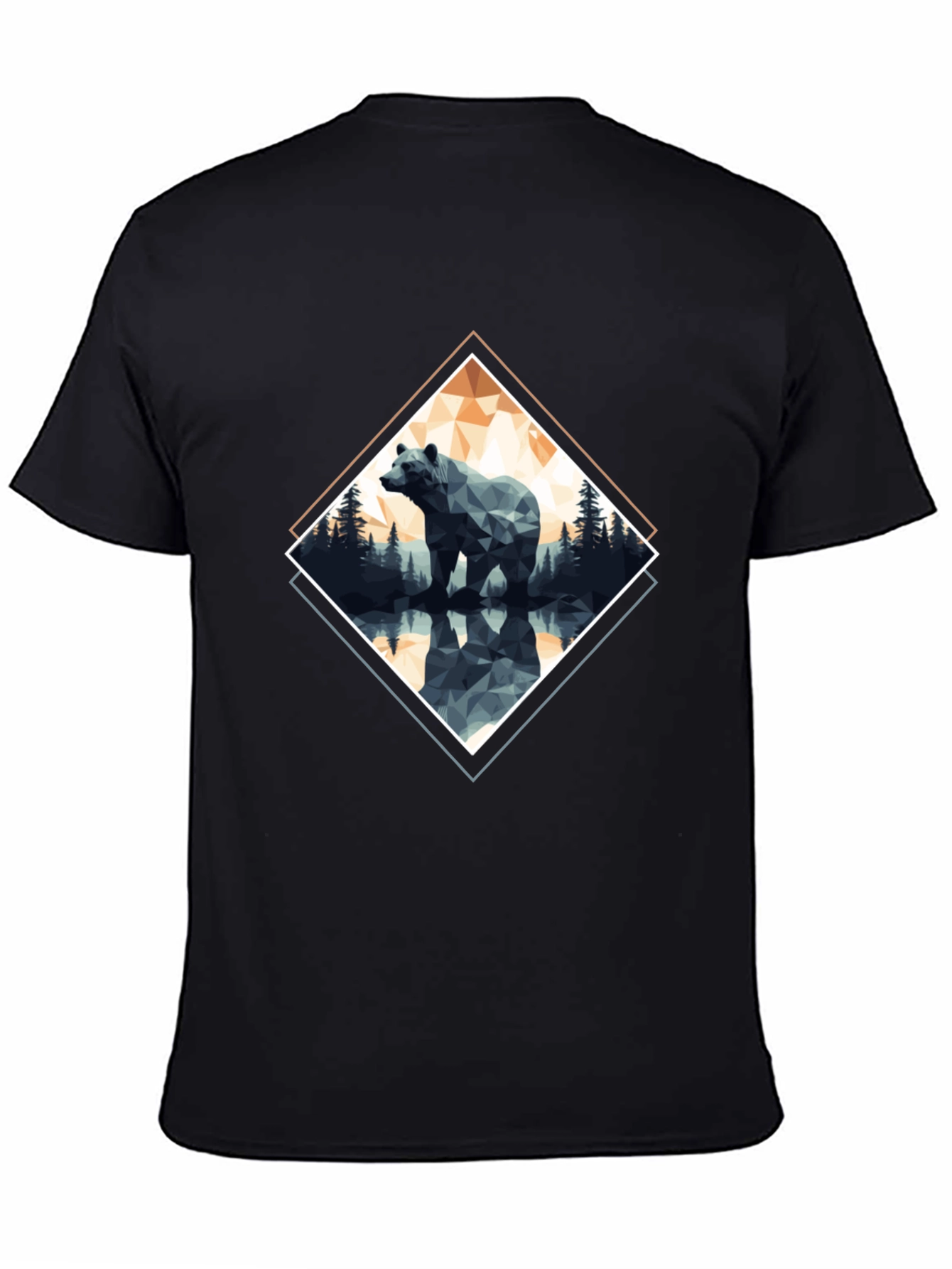 Geometric Bear Graphic T-Shirt - Black