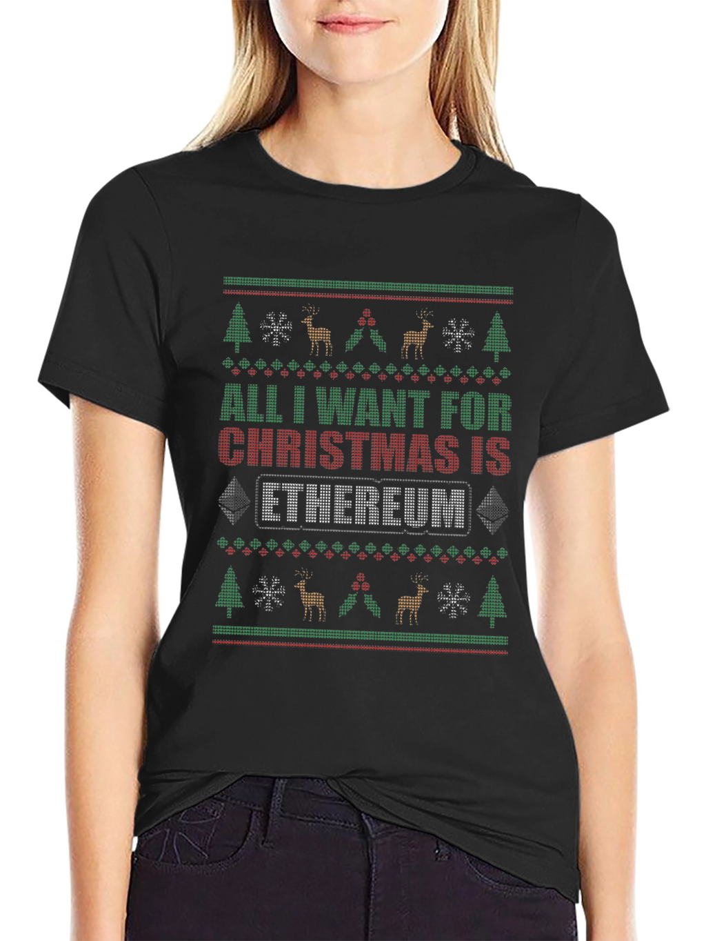 Ethereum Christmas T-Shirt - Ugly Sweater Style